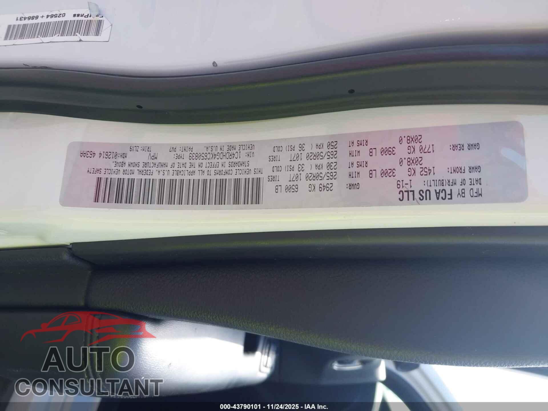 DODGE DURANGO 2020 - 1C4RDJFG3LC406119