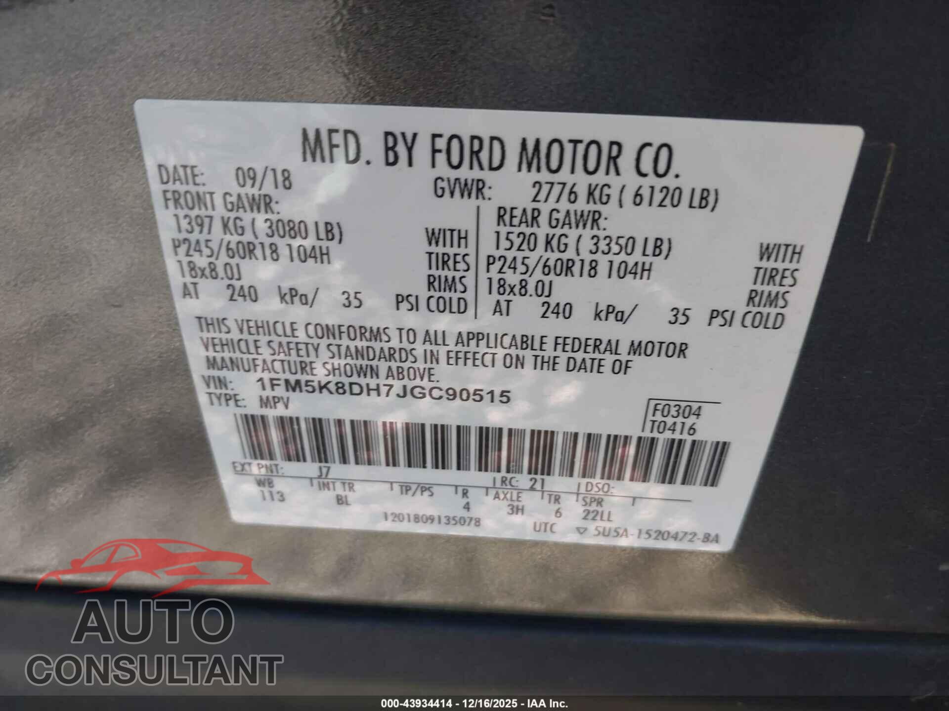 FORD EXPLORER 2018 - 1FM5K8DH7JGC90515