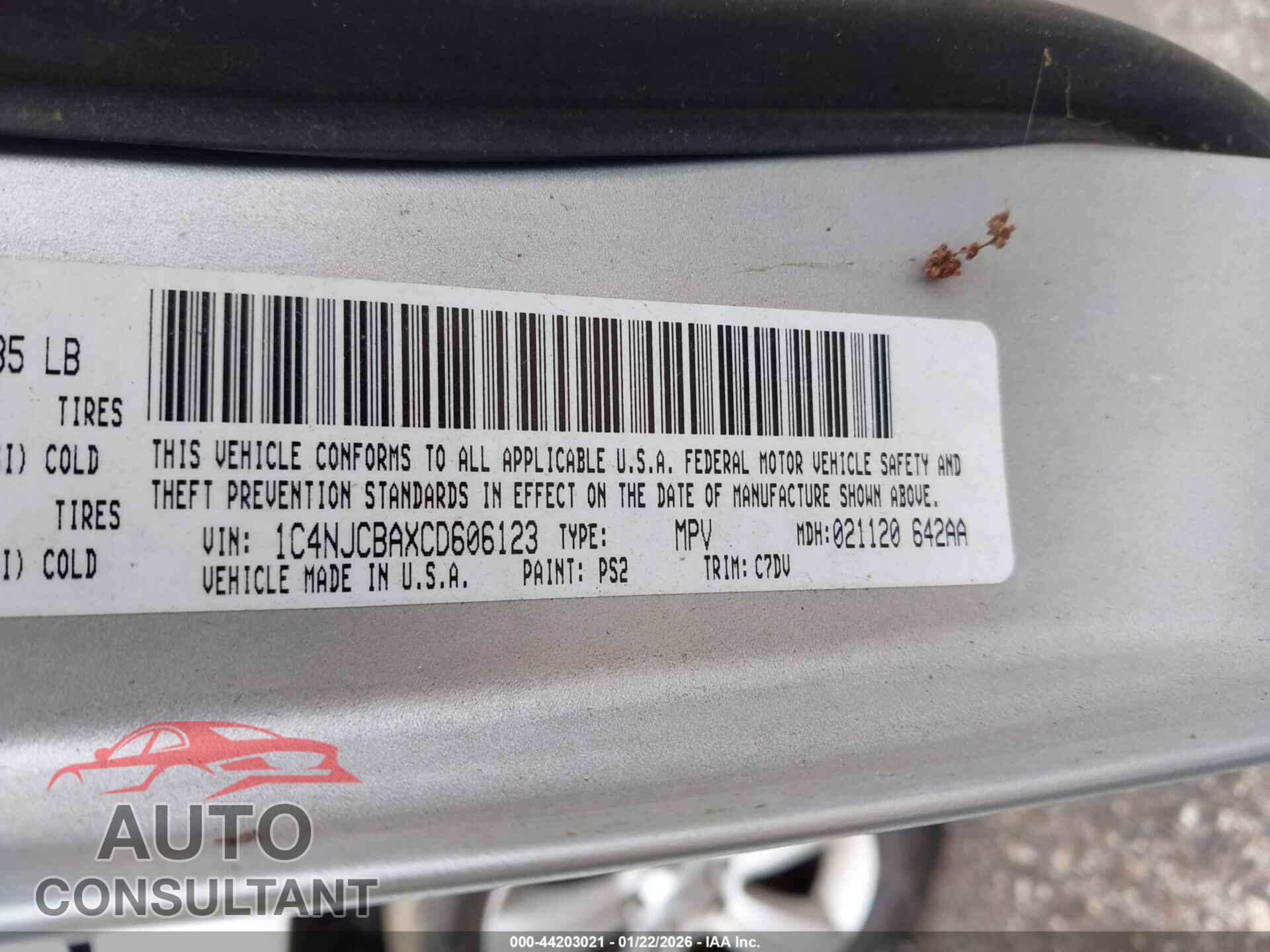 JEEP COMPASS 2012 - 1C4NJCBAXCD606123