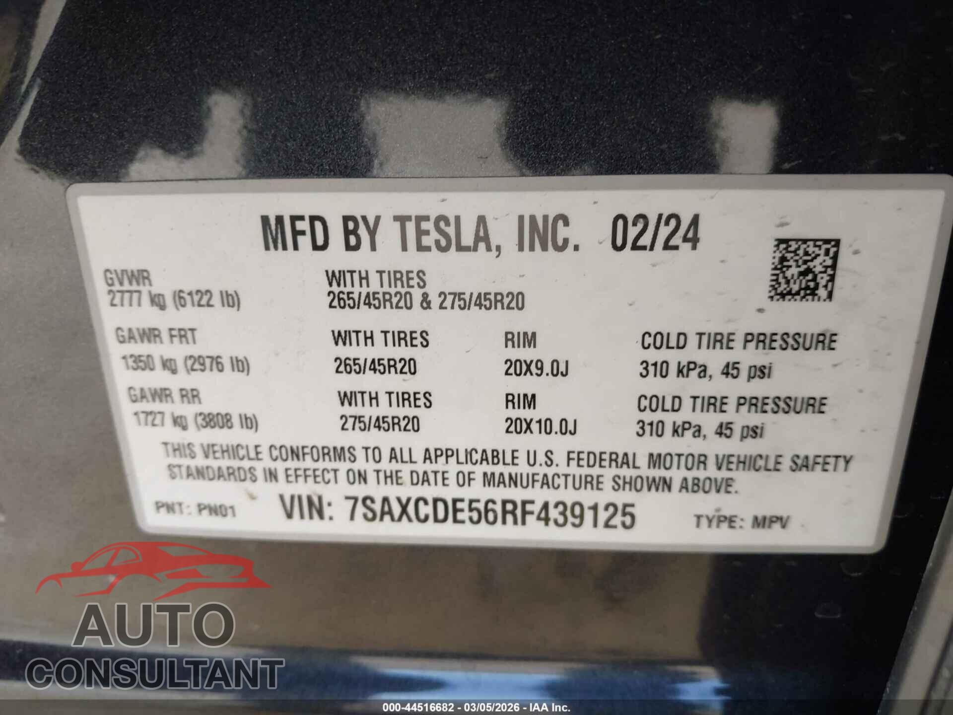 TESLA MODEL X 2024 - 7SAXCDE56RF439125