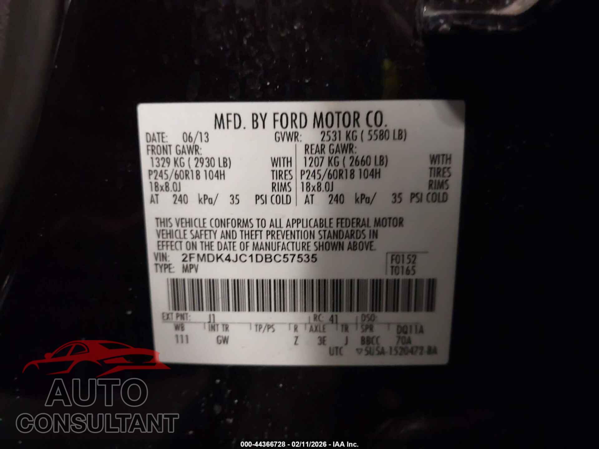 FORD EDGE 2013 - 2FMDK4JC1DBC57535