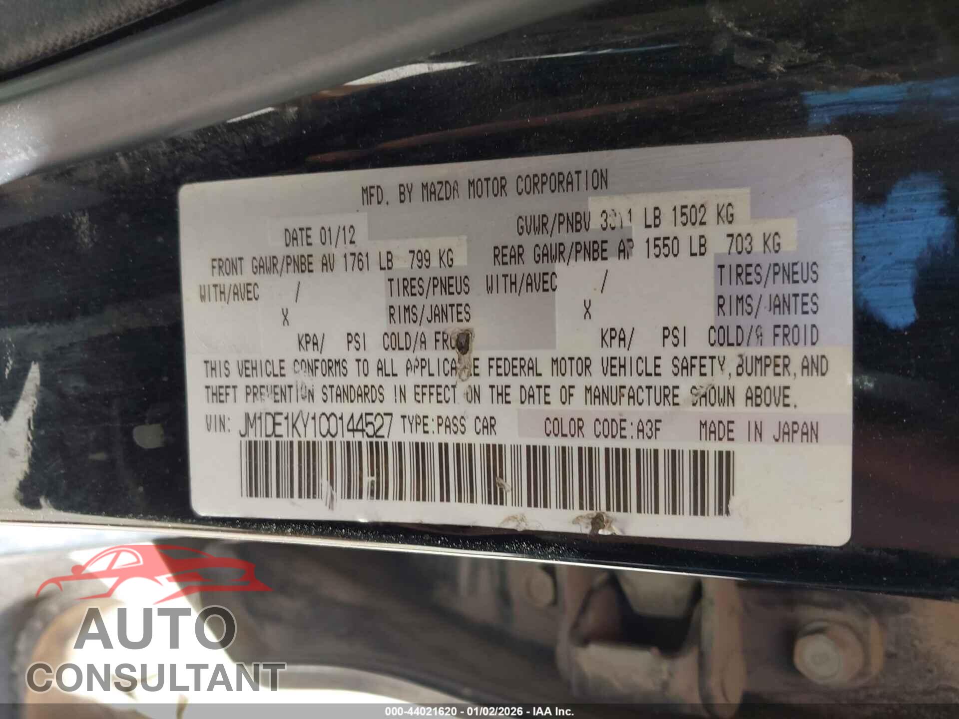 MAZDA MAZDA2 2012 - JM1DE1KY1C0144527