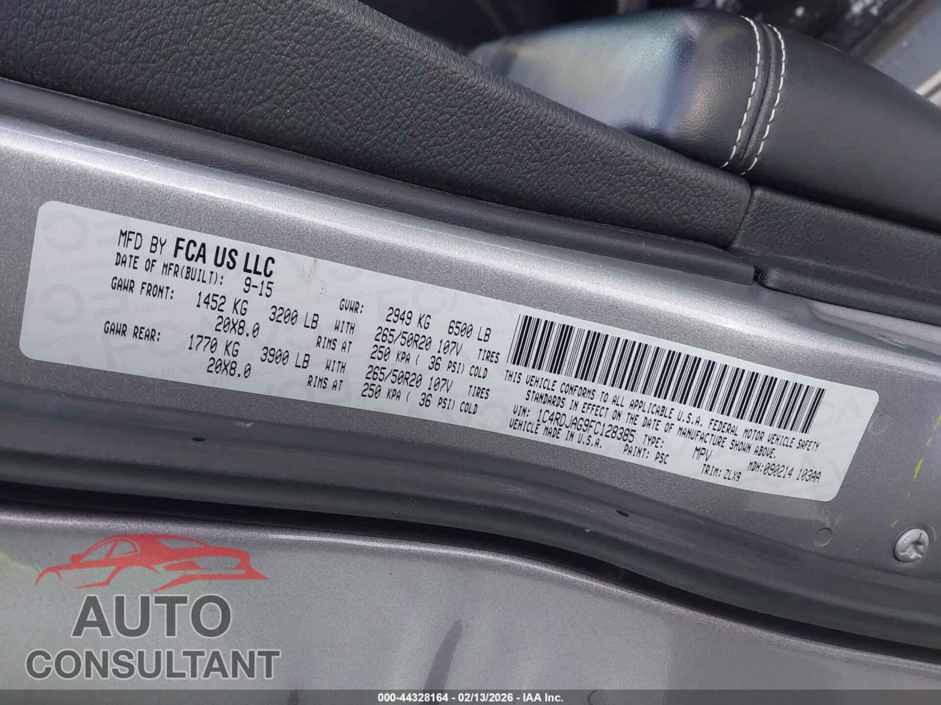 DODGE DURANGO 2015 - 1C4RDJAG9FC128385
