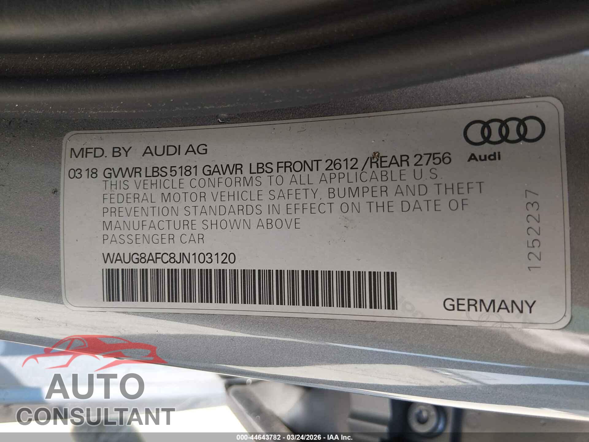 AUDI A6 2018 - WAUG8AFC8JN103120