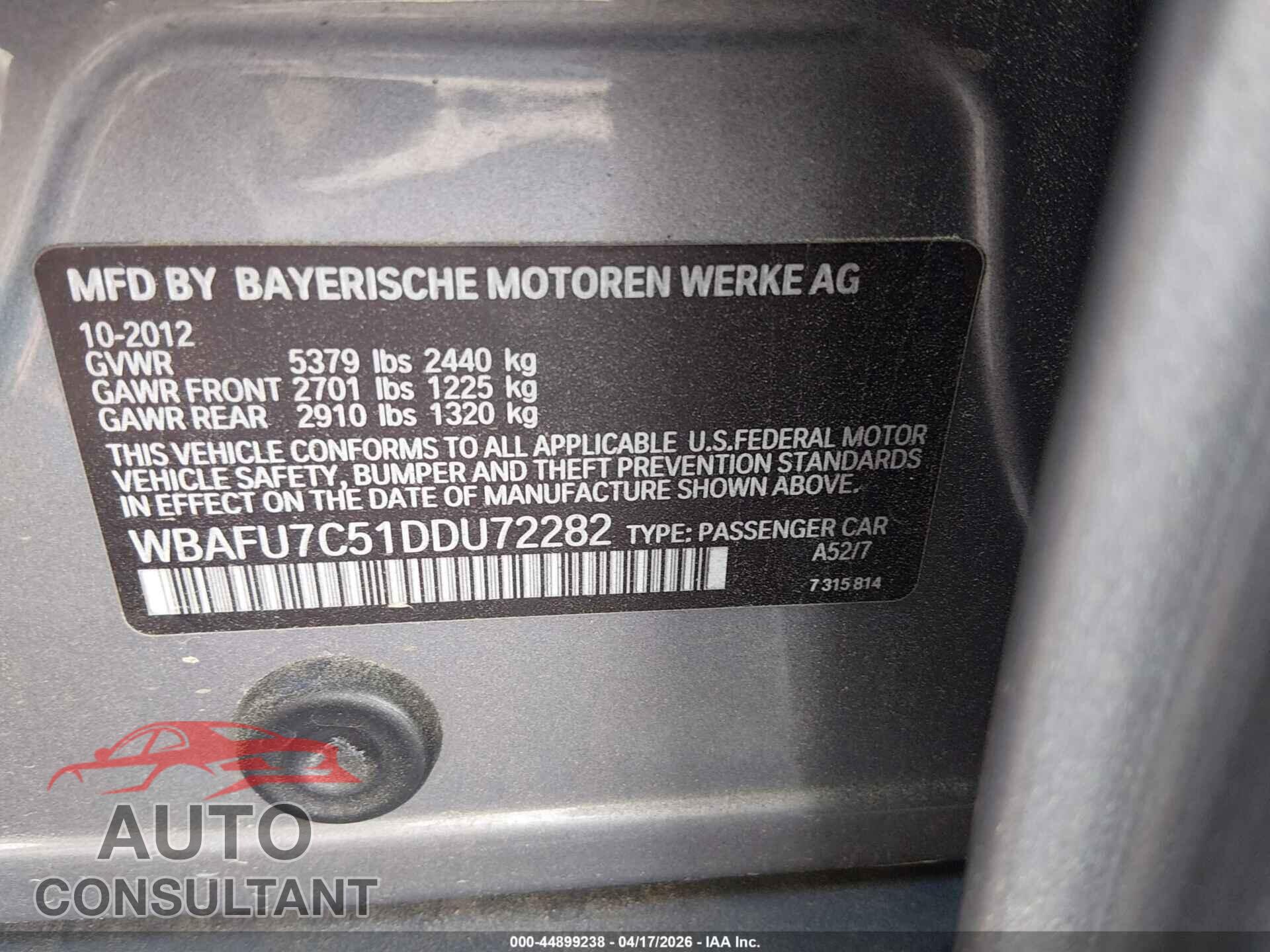 BMW 535I 2013 - WBAFU7C51DDU72282