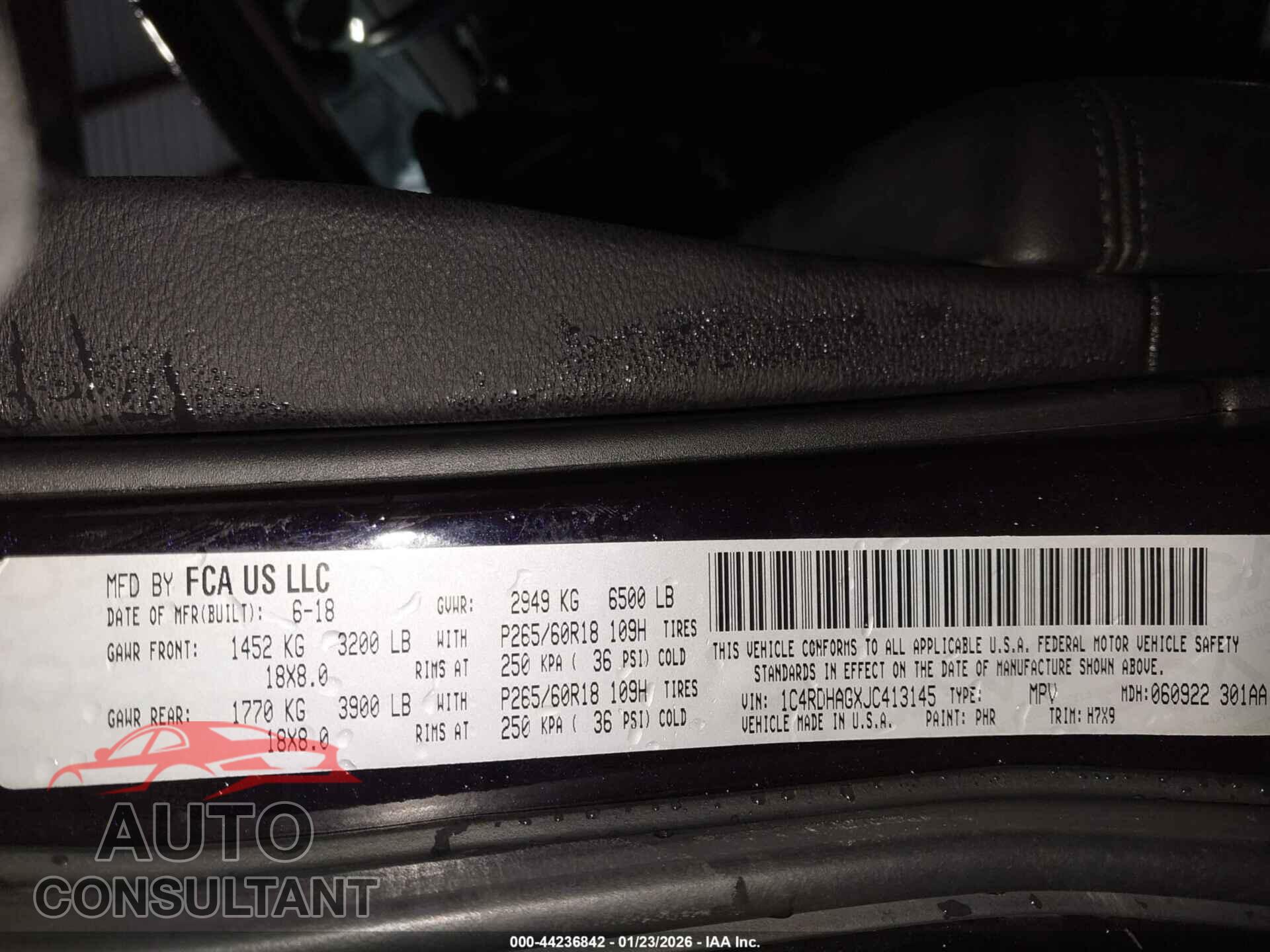 DODGE DURANGO 2018 - 1C4RDHAGXJC413145