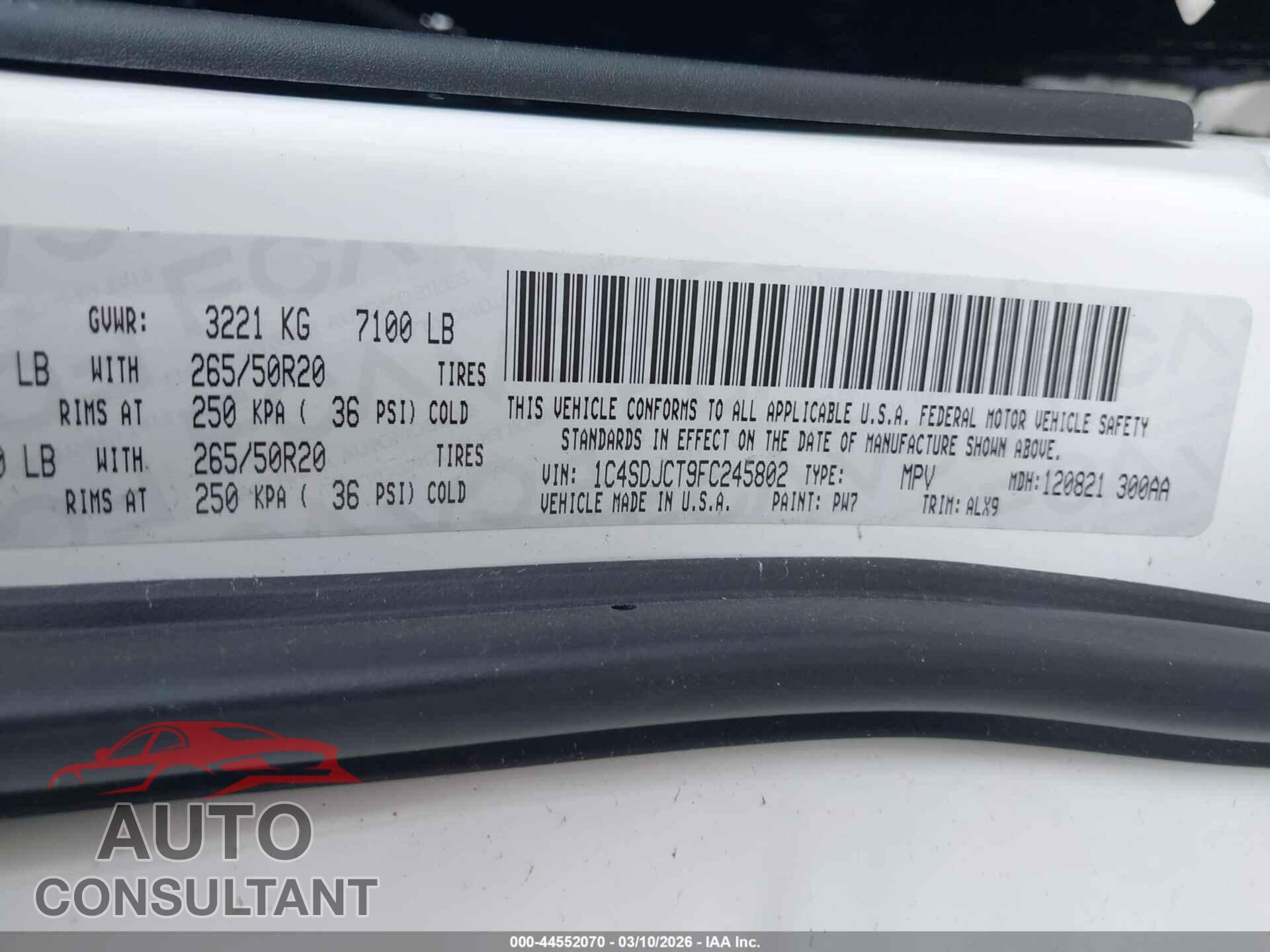 DODGE DURANGO 2015 - 1C4SDJCT9FC245802