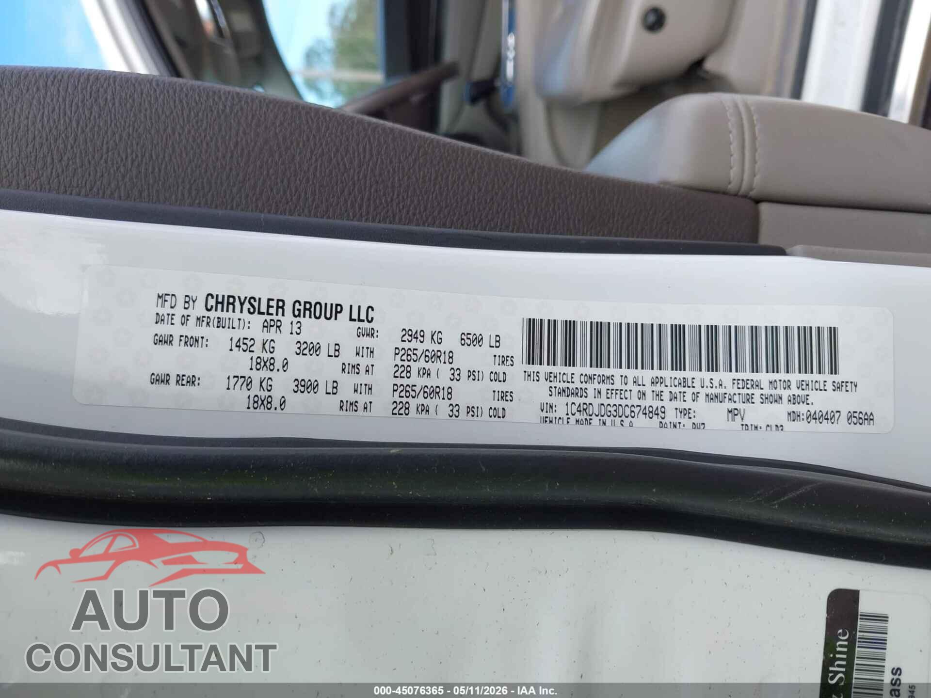 DODGE DURANGO 2013 - 1C4RDJDG3DC674849