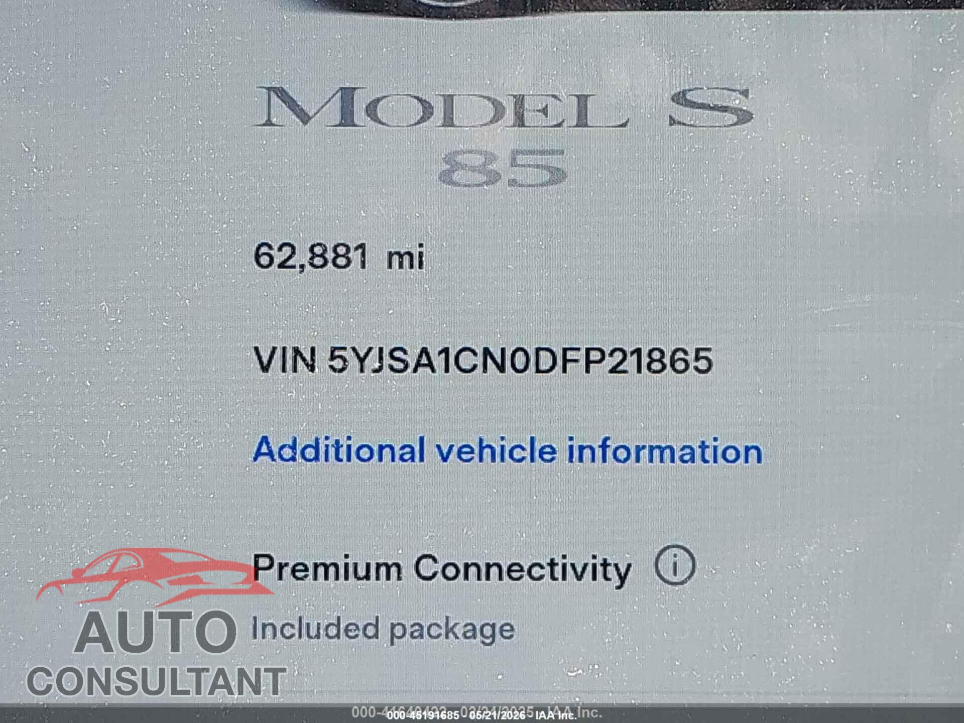 TESLA MODEL S 2013 - 5YJSA1CN0DFP21865