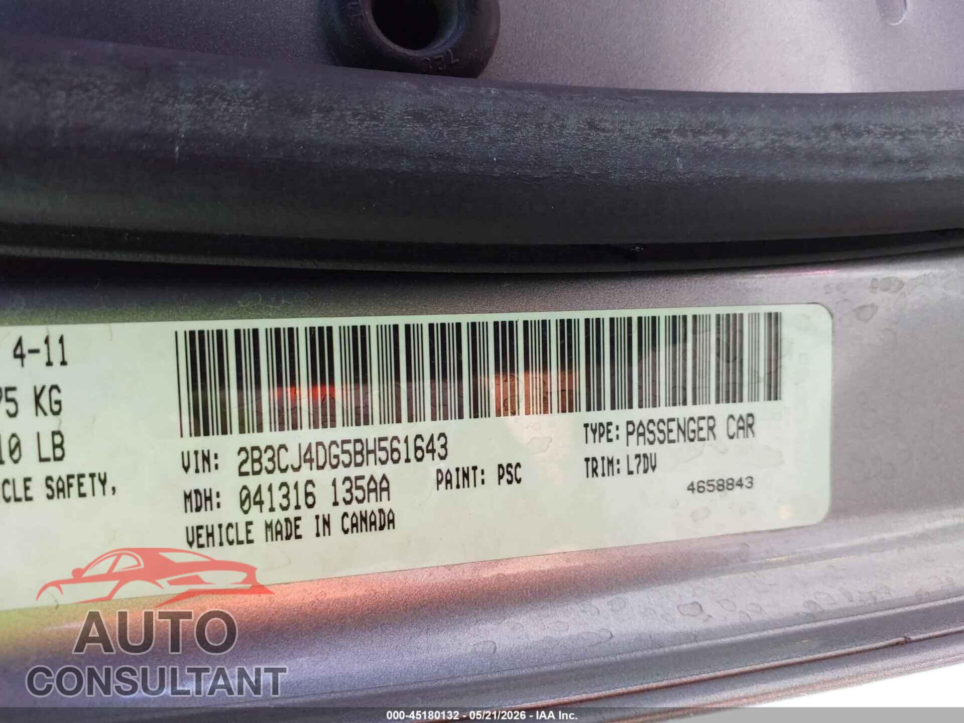 DODGE CHALLENGER 2011 - 2B3CJ4DG5B8561643