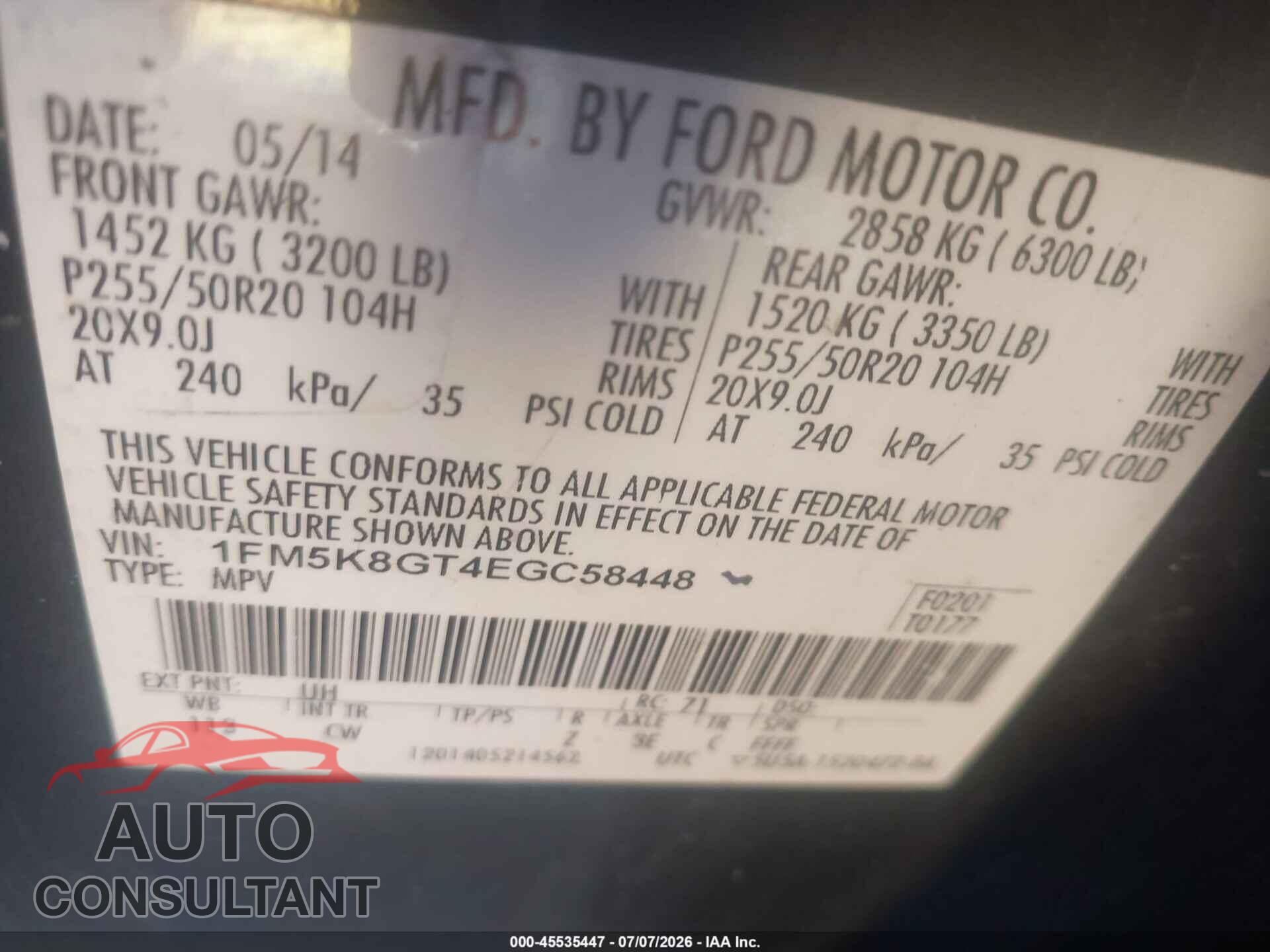 FORD EXPLORER 2014 - 1FM5K8GT4EGC58448
