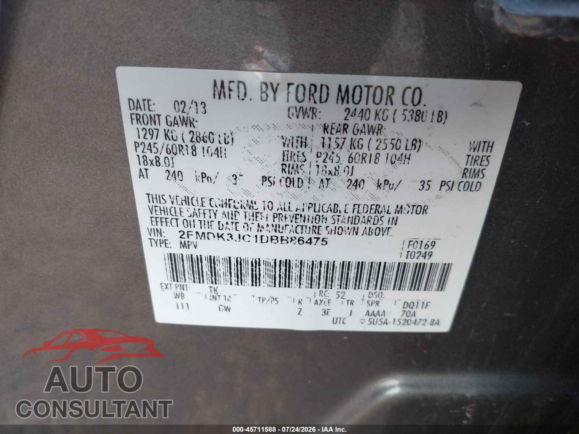 FORD EDGE 2013 - 2FMDK3JC1DBB86475