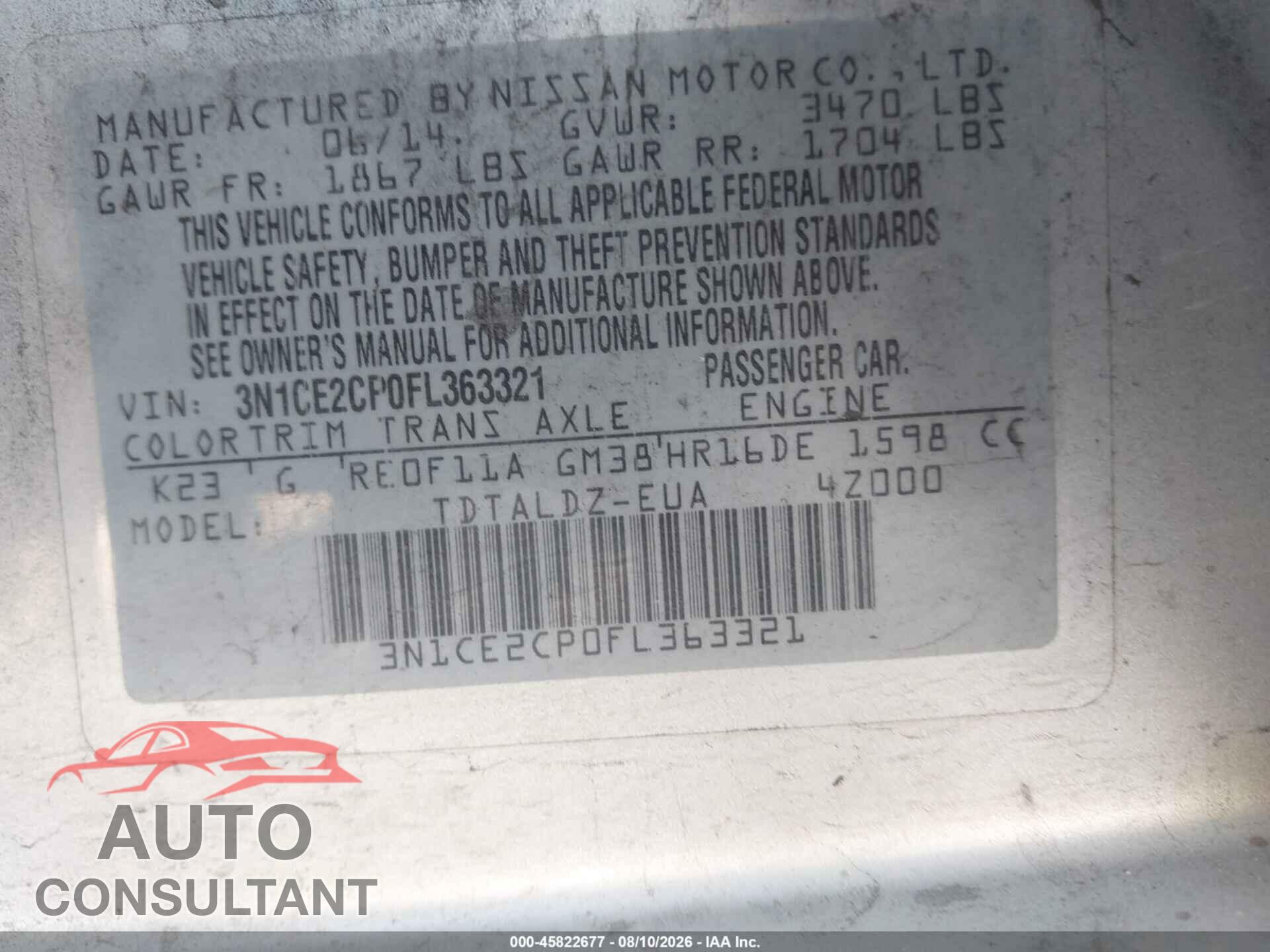 NISSAN VERSA NOTE 2015 - 3N1CE2CP0FL363321