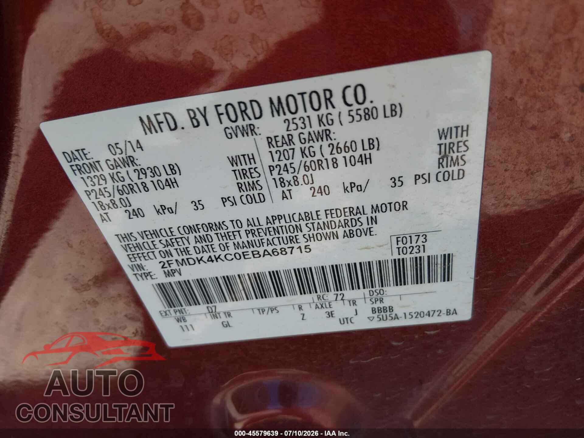 FORD EDGE 2014 - 2FMDK4KC0EBA68715