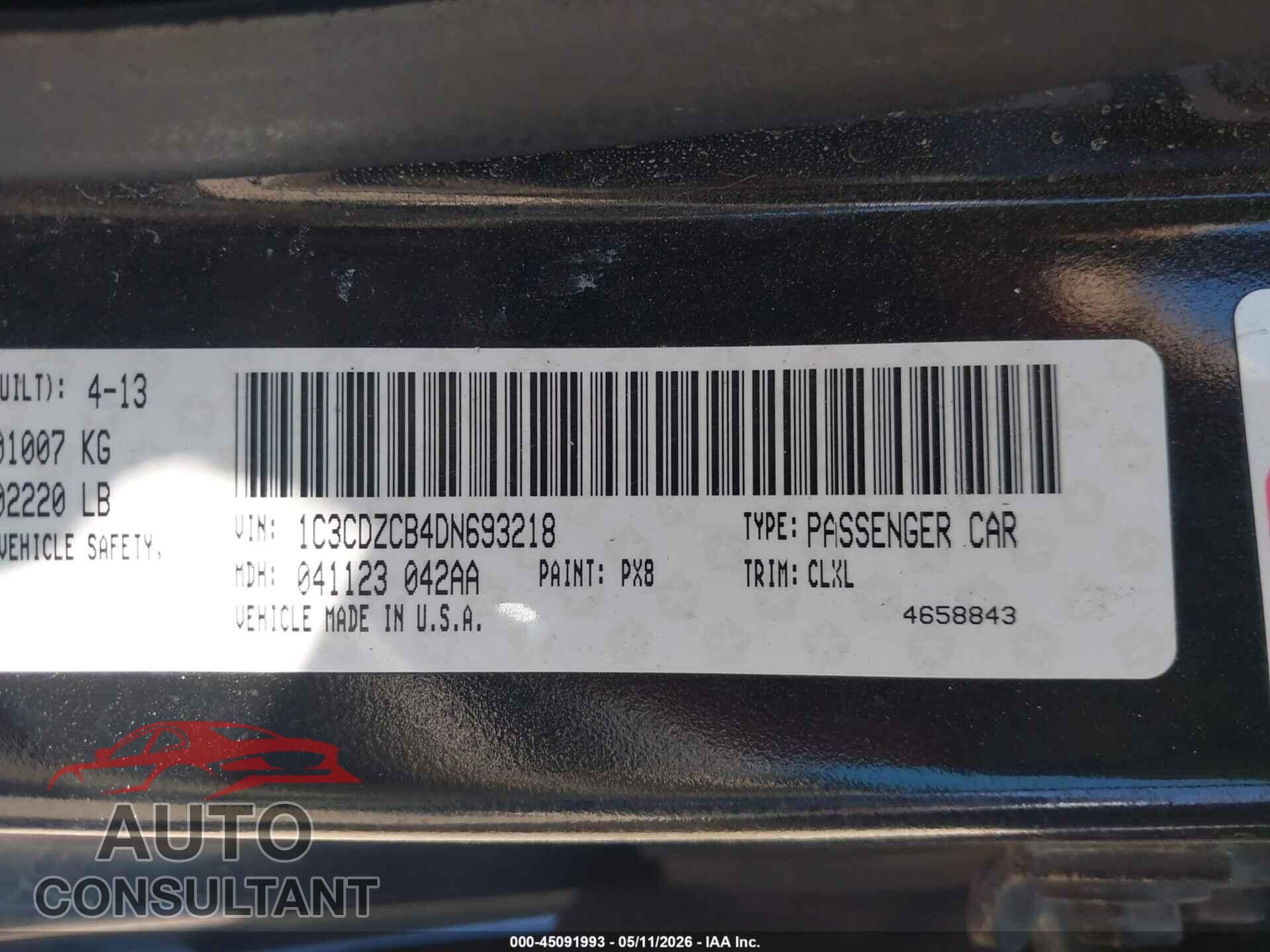 DODGE AVENGER 2013 - 1C3CDZCB4DN693218
