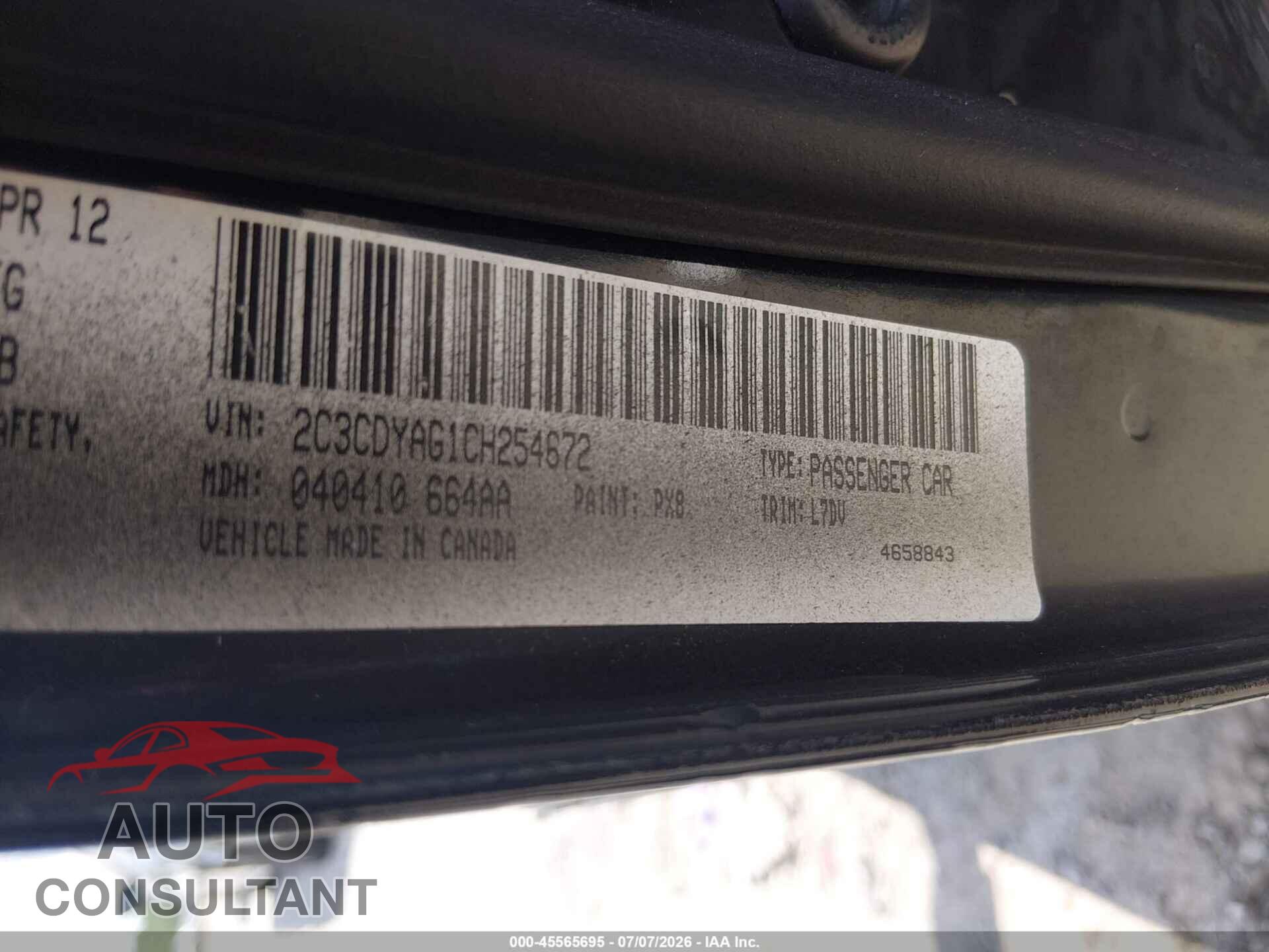 DODGE CHALLENGER 2012 - 2C3CDYAG1CH254672