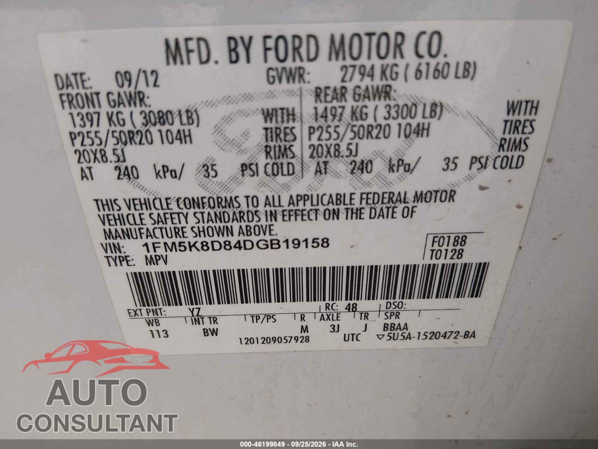 FORD EXPLORER 2013 - 1FM5K8D84DGB19158