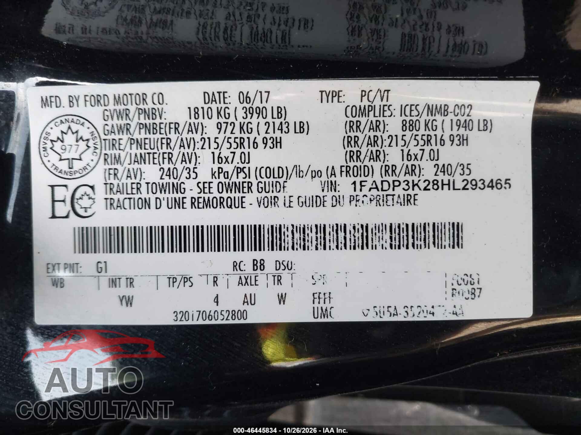 FORD FOCUS 2017 - 1FADP3K28HL293465