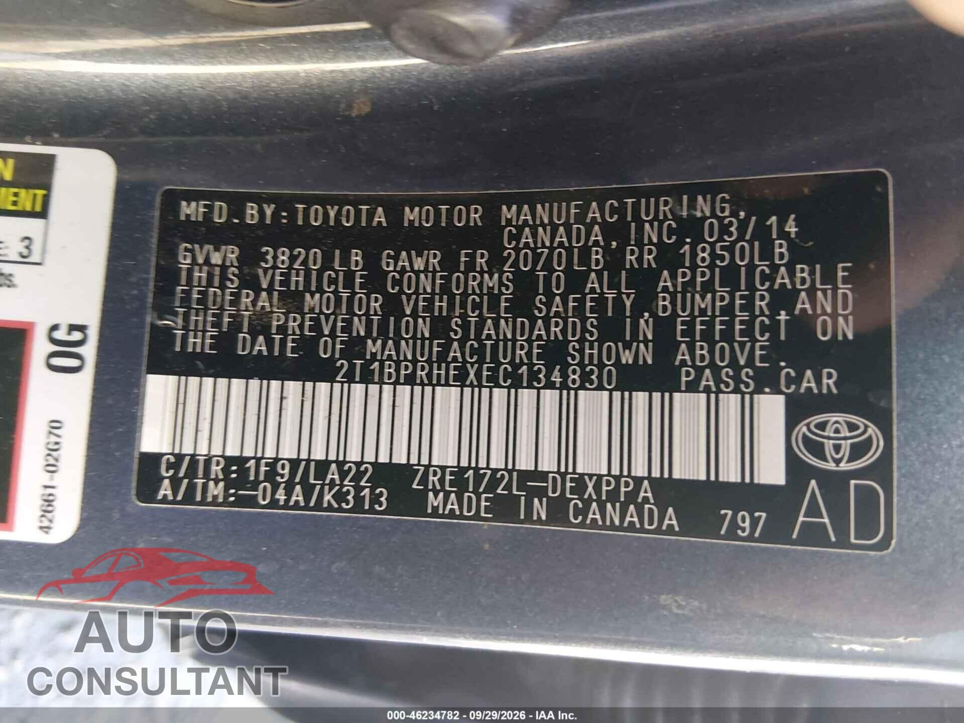 TOYOTA COROLLA 2014 - 2T1BPRHEXEC134830