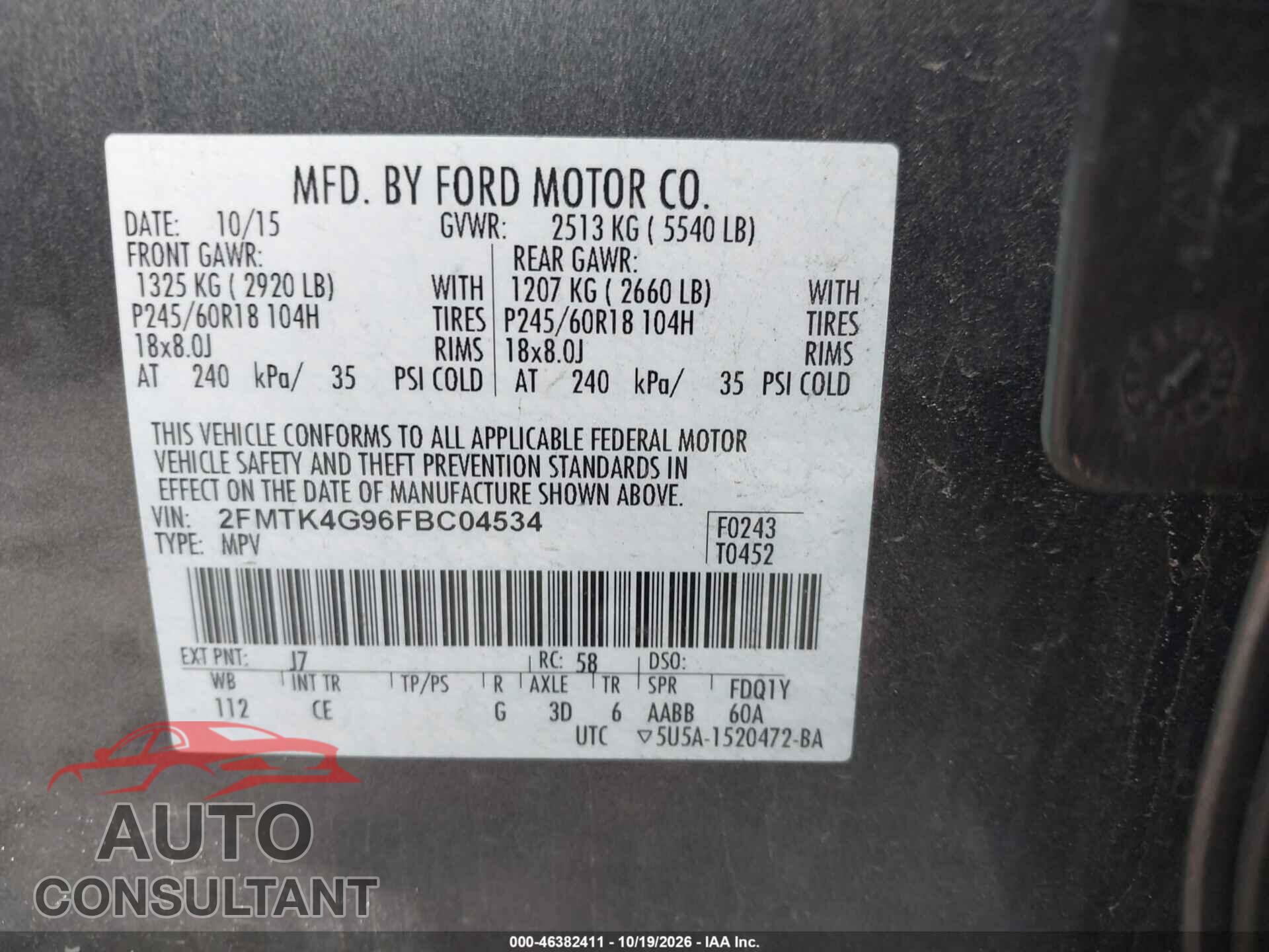 FORD EDGE 2015 - 2FMTK4G96FBC04534