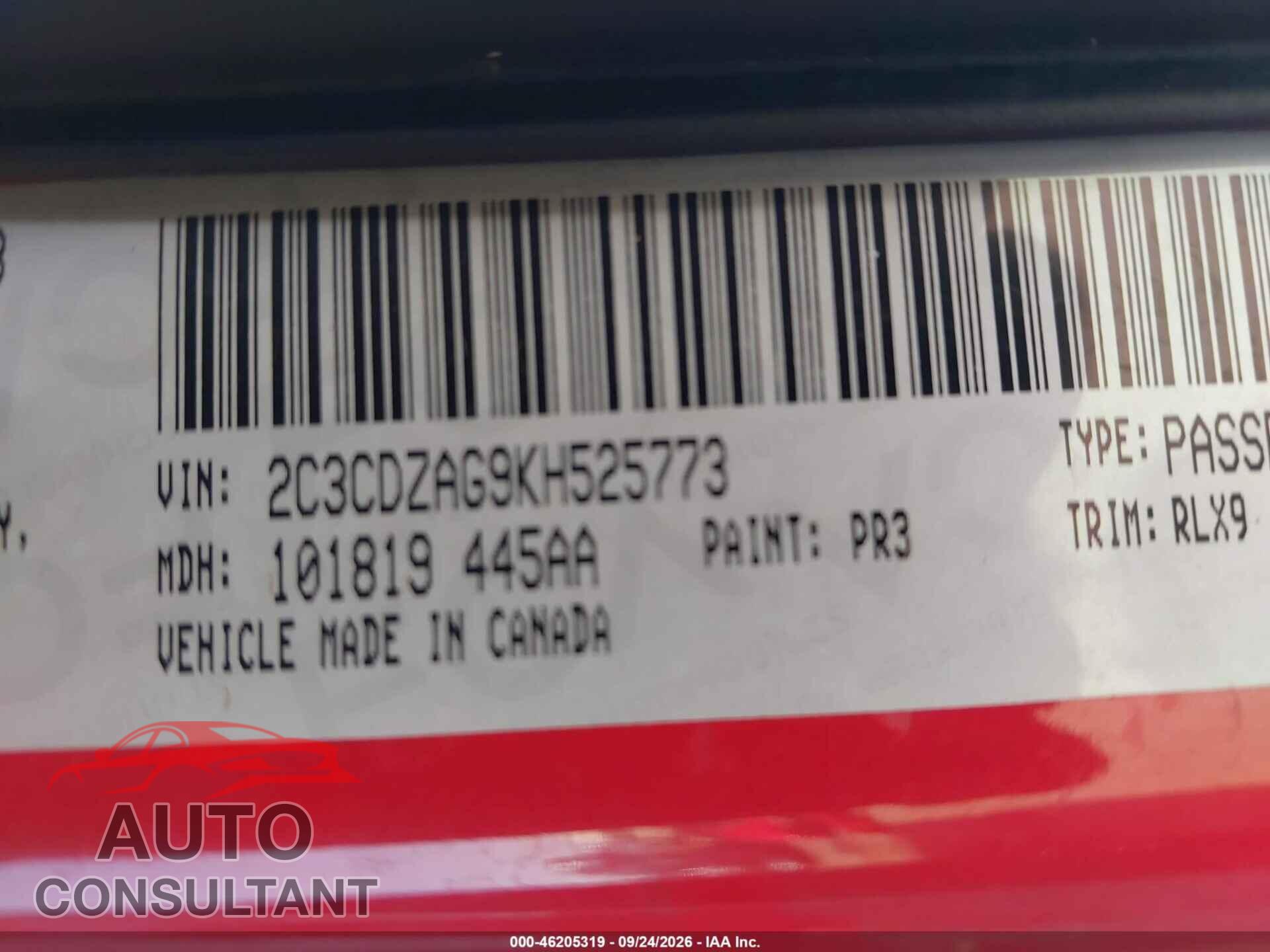 DODGE CHALLENGER 2019 - 2C3CDZAG9KH525773