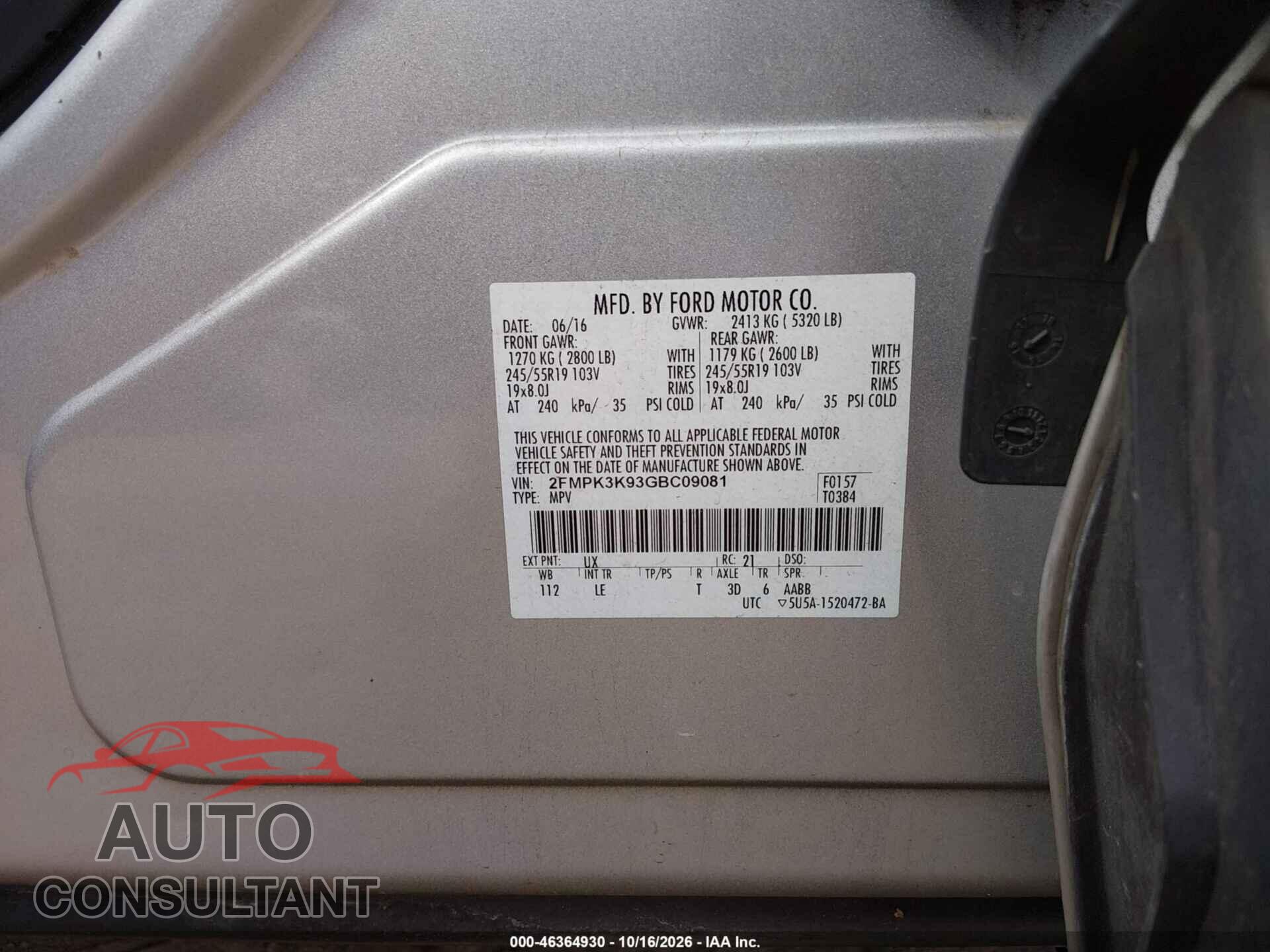 FORD EDGE 2016 - 2FMPK3K93GBC09081