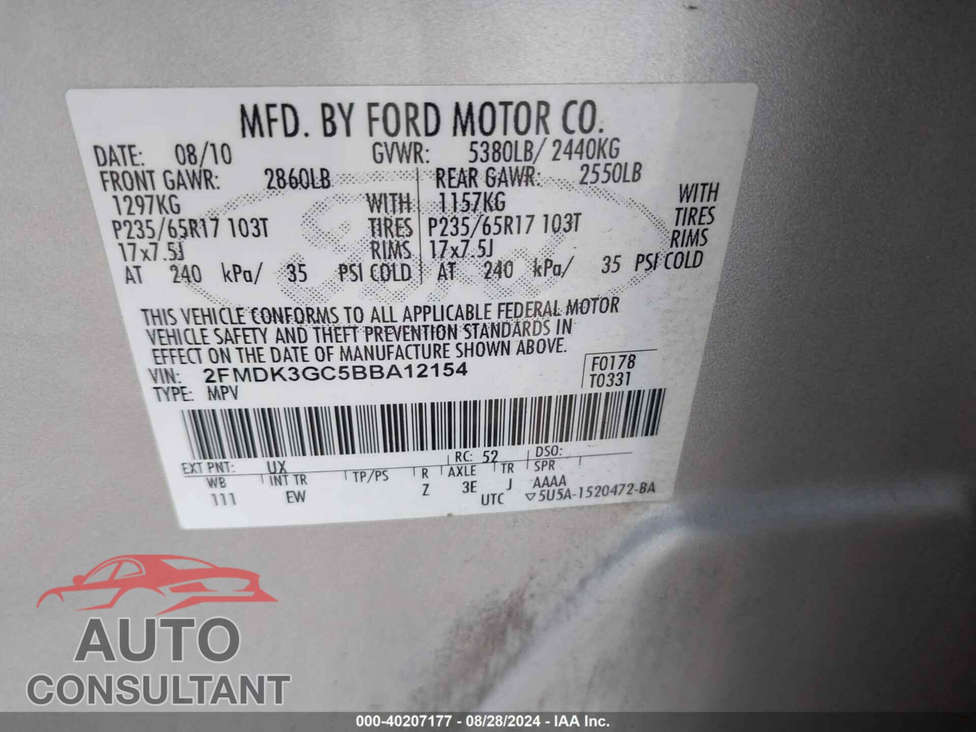 FORD EDGE 2011 - 2FMDK3GC5BBA12154