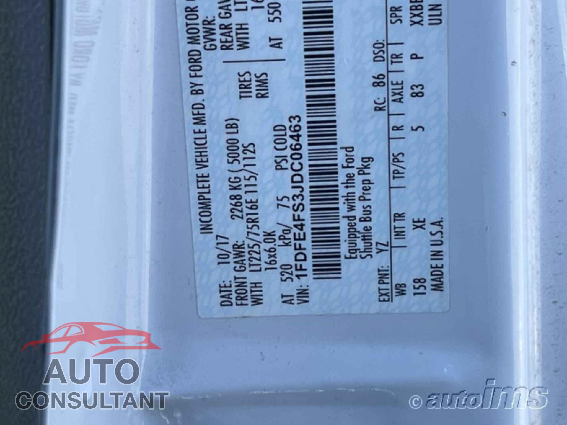 FORD E-450 CUTAWAY 2018 - 1FDFE4FS3JDC06463