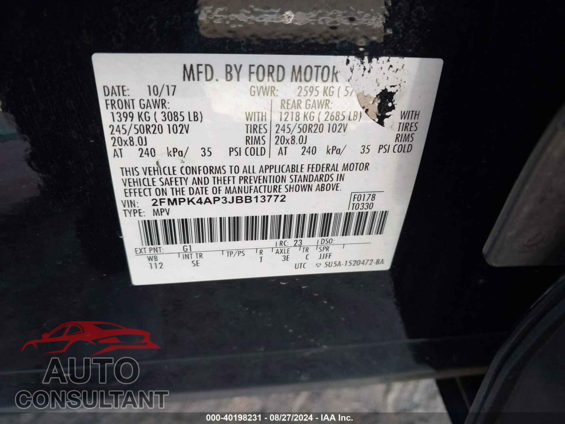 FORD EDGE 2018 - 2FMPK4AP3JBB13772