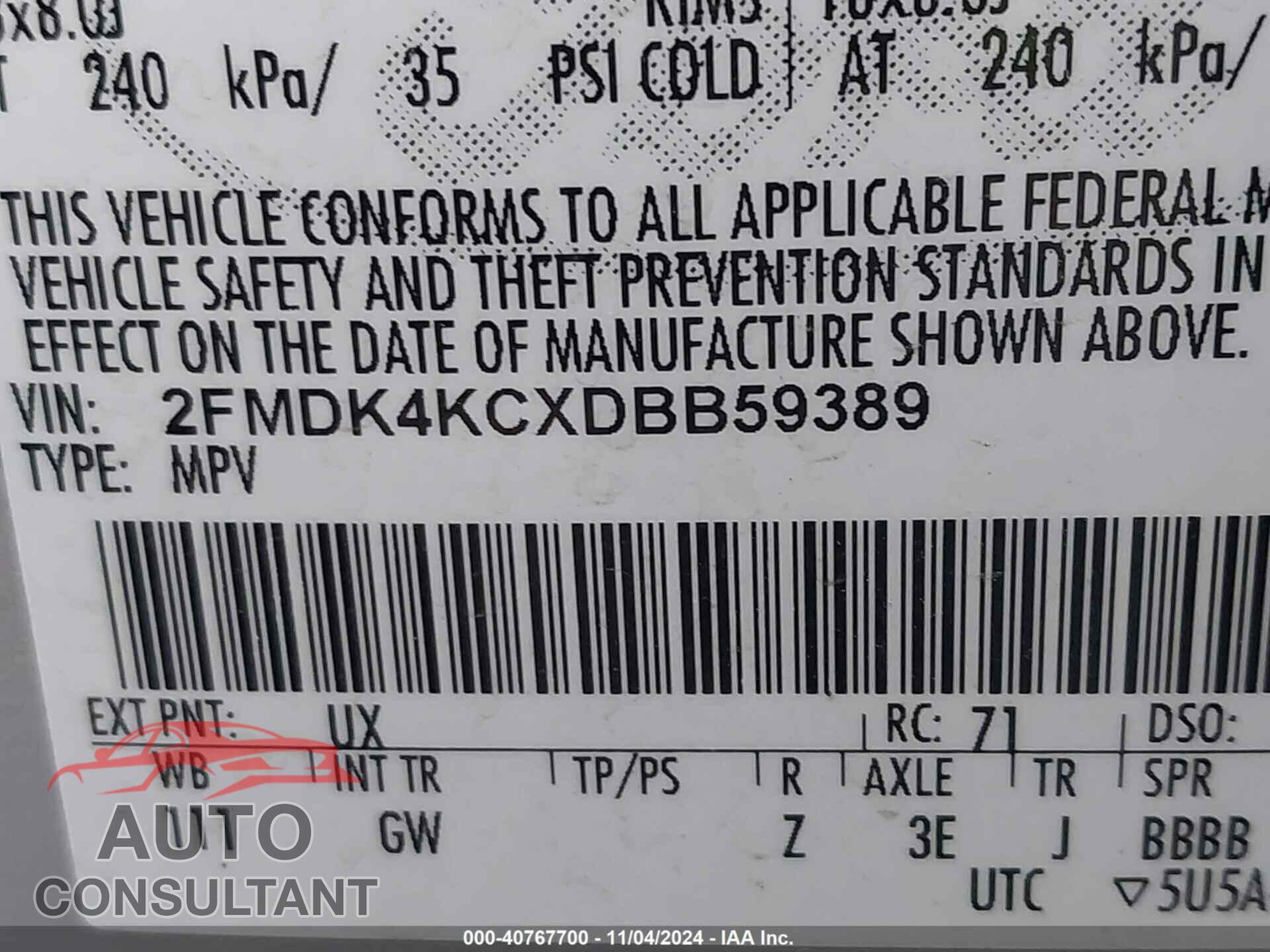 FORD EDGE 2013 - 2FMDK4KCXDBB59389