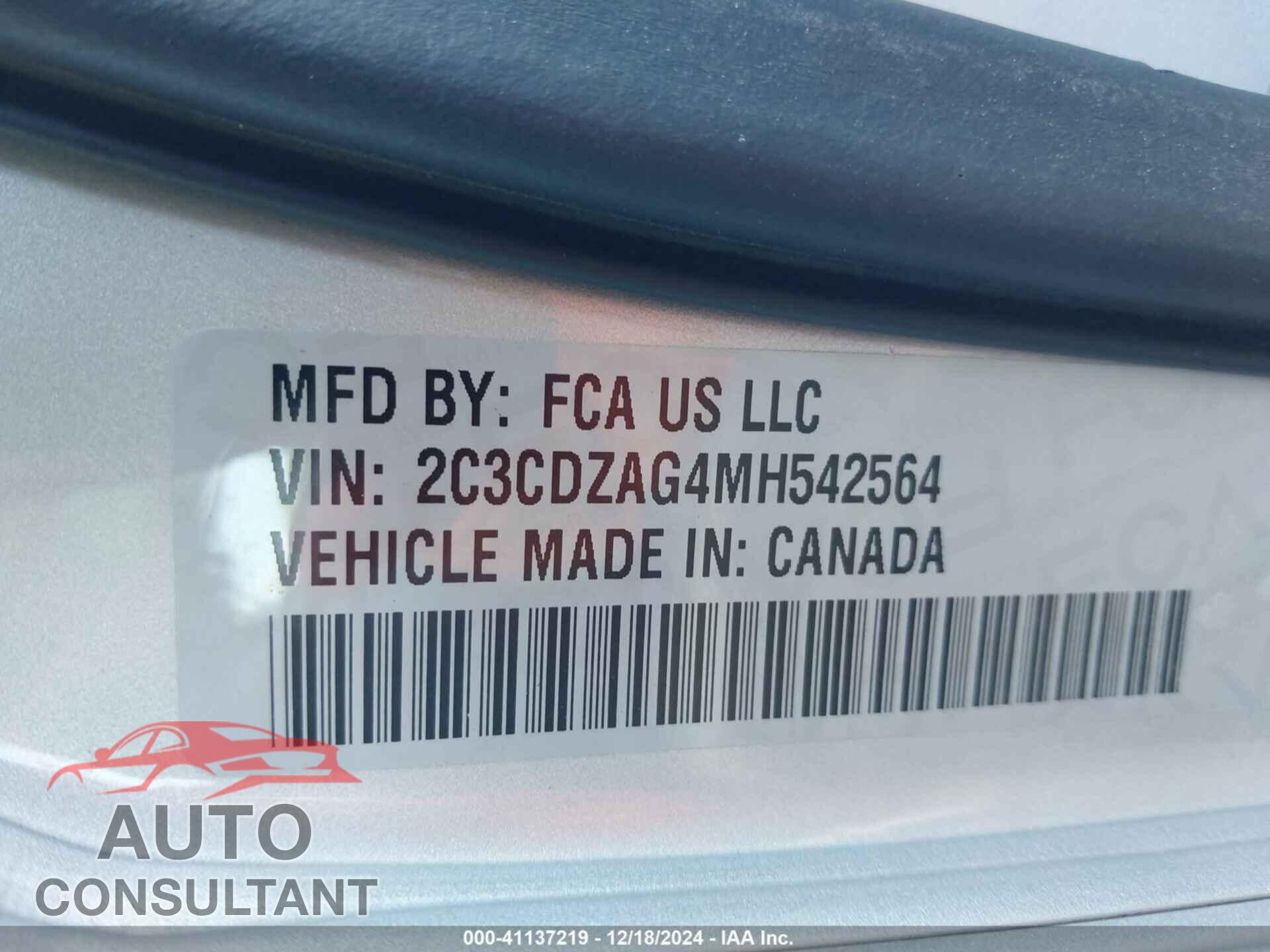 DODGE CHALLENGER 2021 - 2C3CDZAG4MH542564