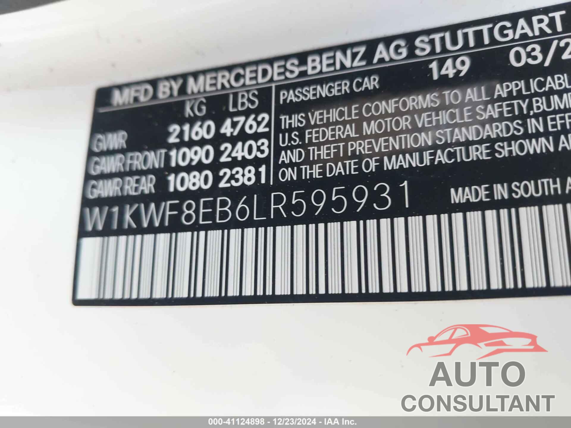 MERCEDES-BENZ C 300 2020 - W1KWF8EB6LR595931