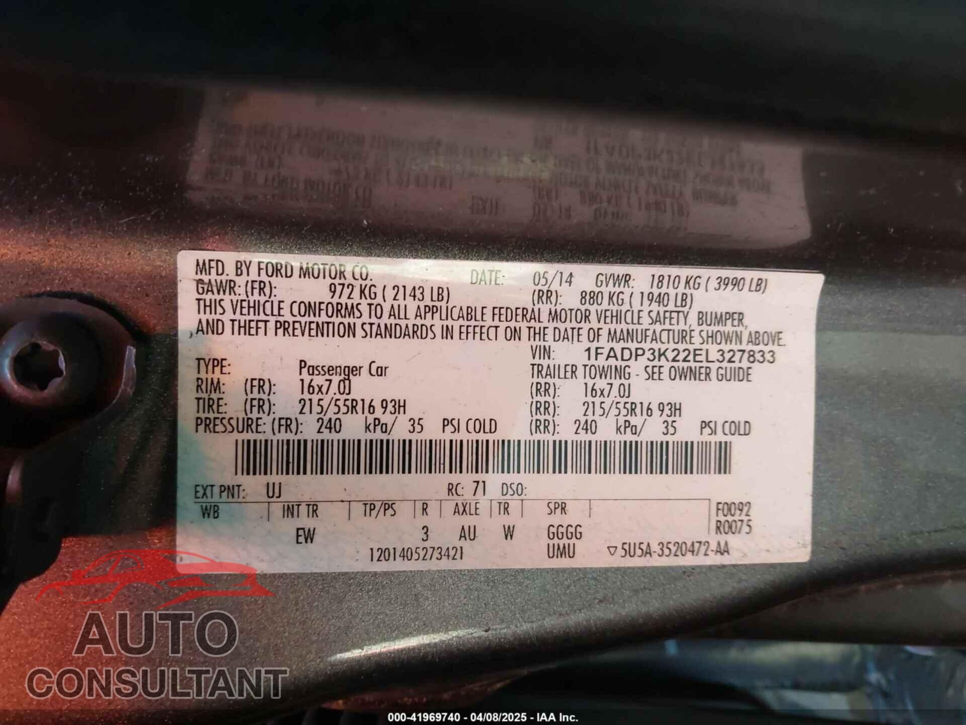 FORD FOCUS 2014 - 1FADP3K22EL327833