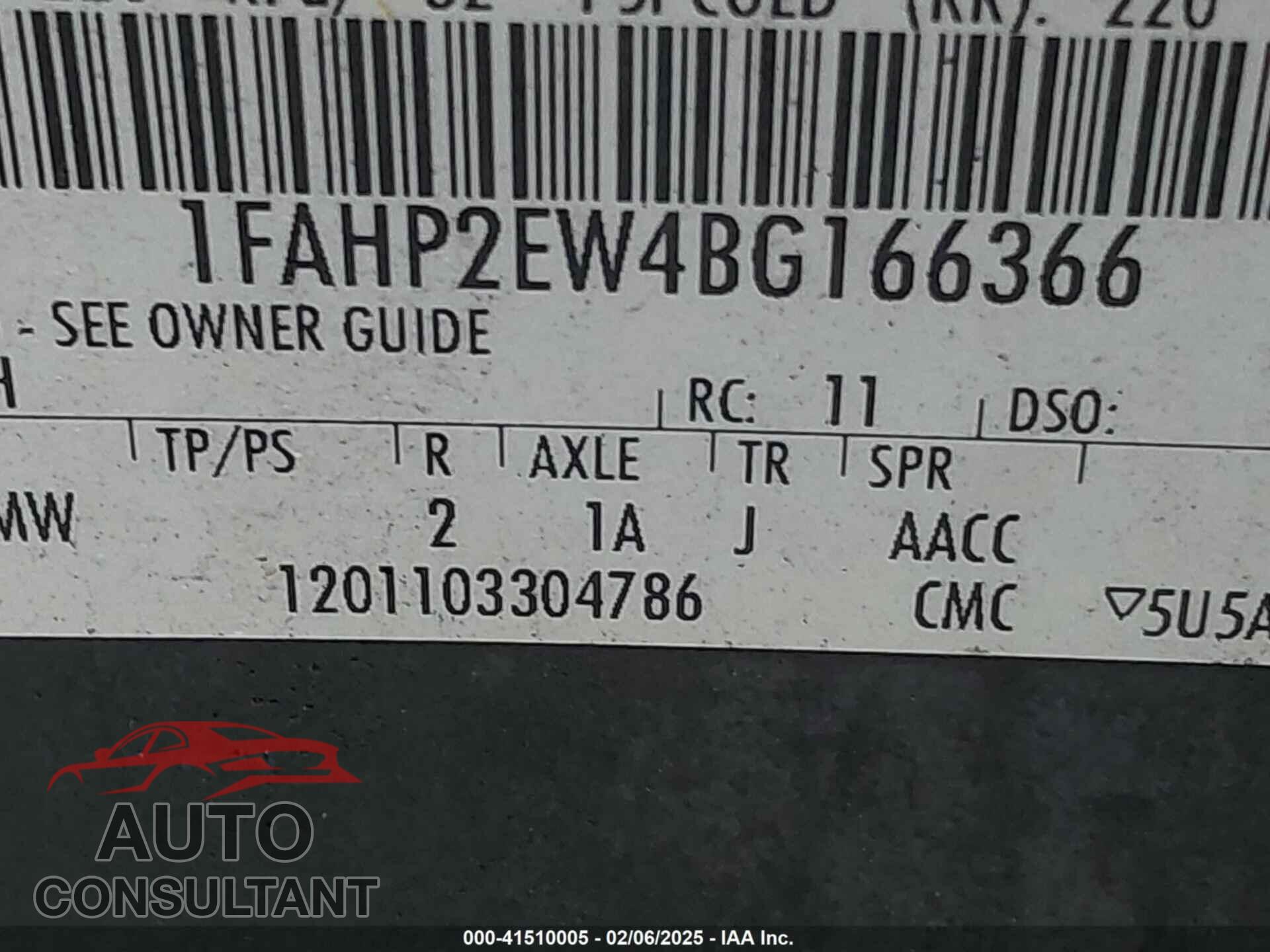 FORD TAURUS 2011 - 1FAHP2EW4BG166366