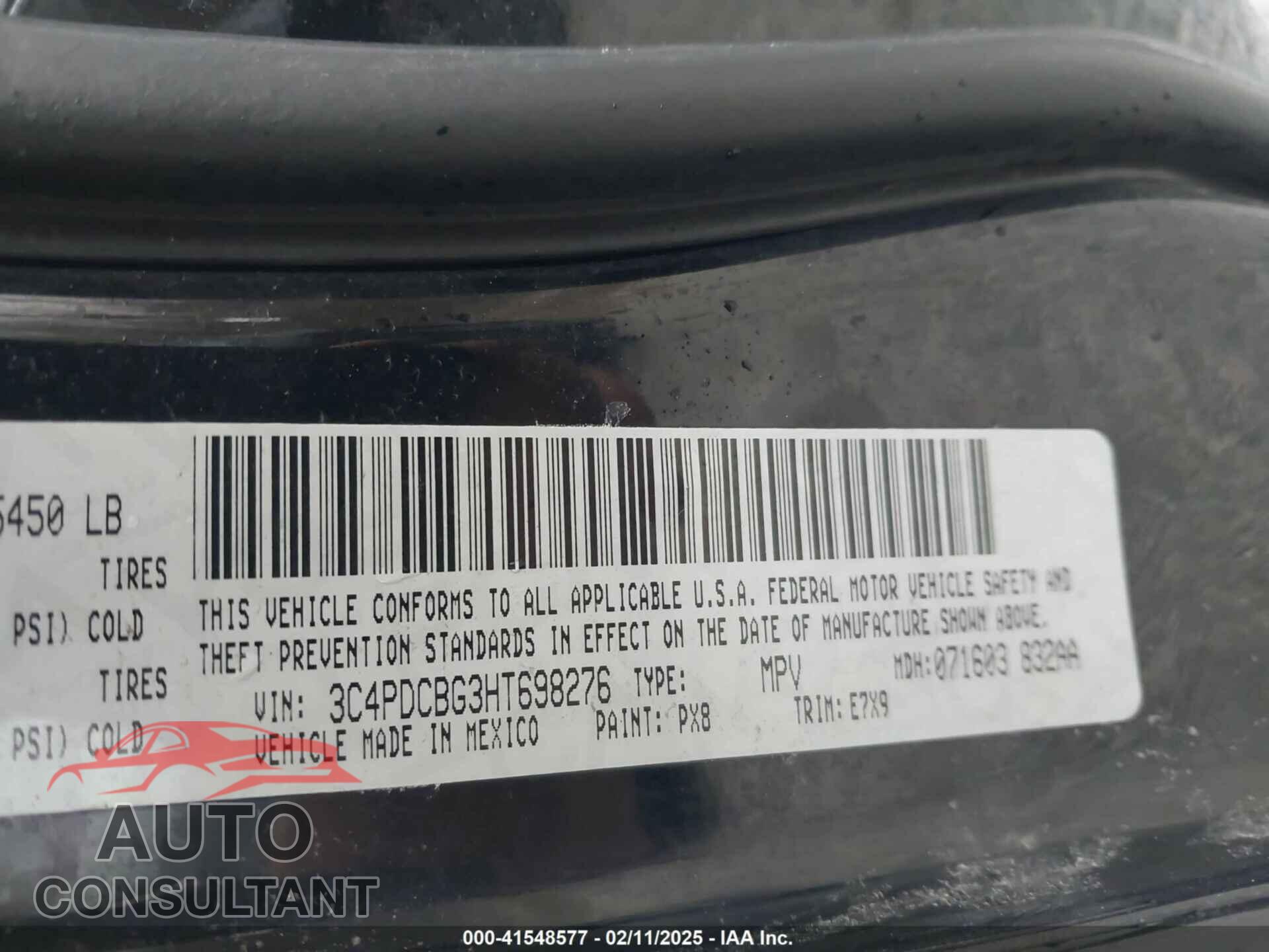 DODGE JOURNEY 2017 - 3C4PDCBG3HT698276