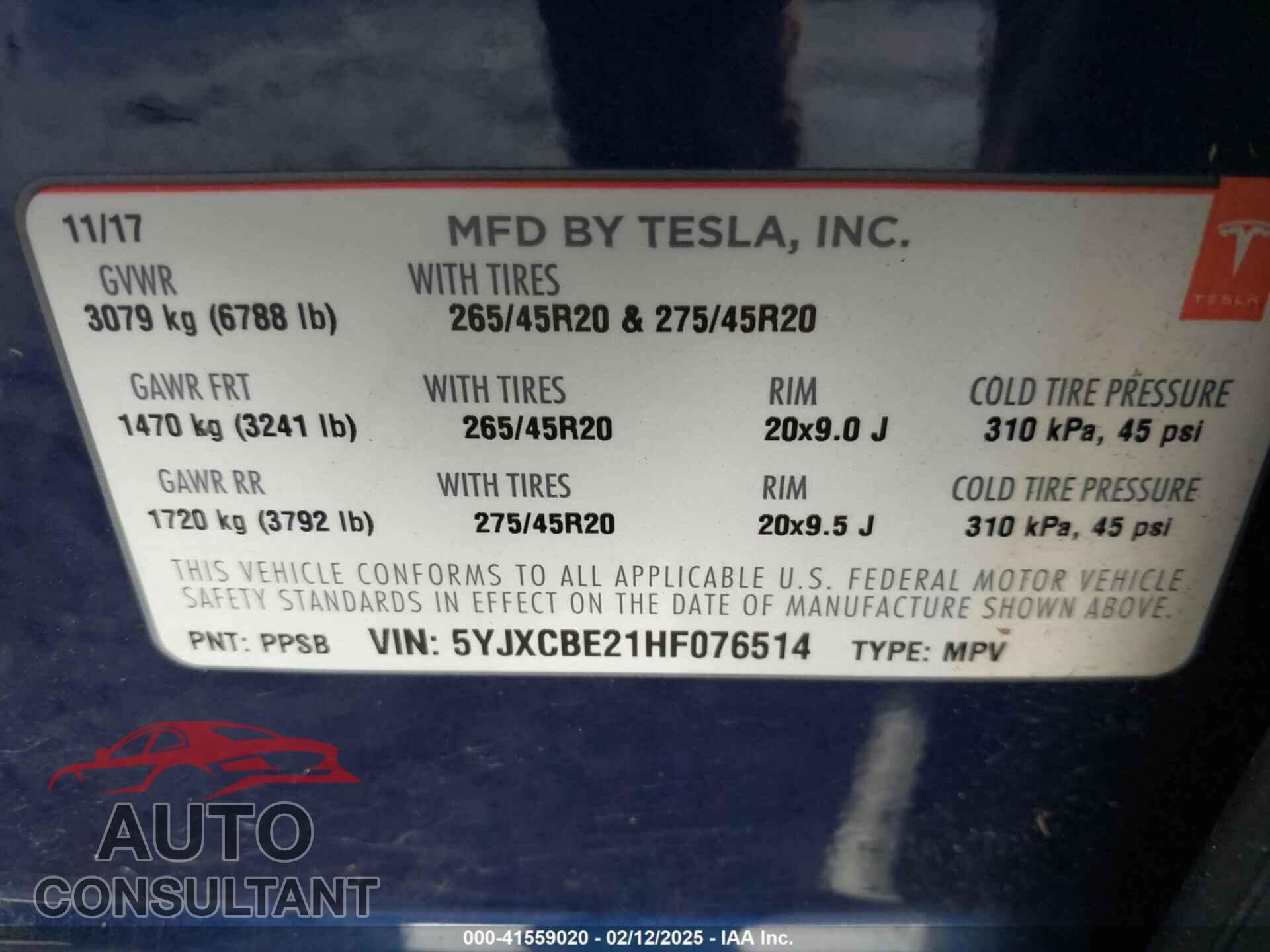 TESLA MODEL X 2017 - 5YJXCBE21HF076514