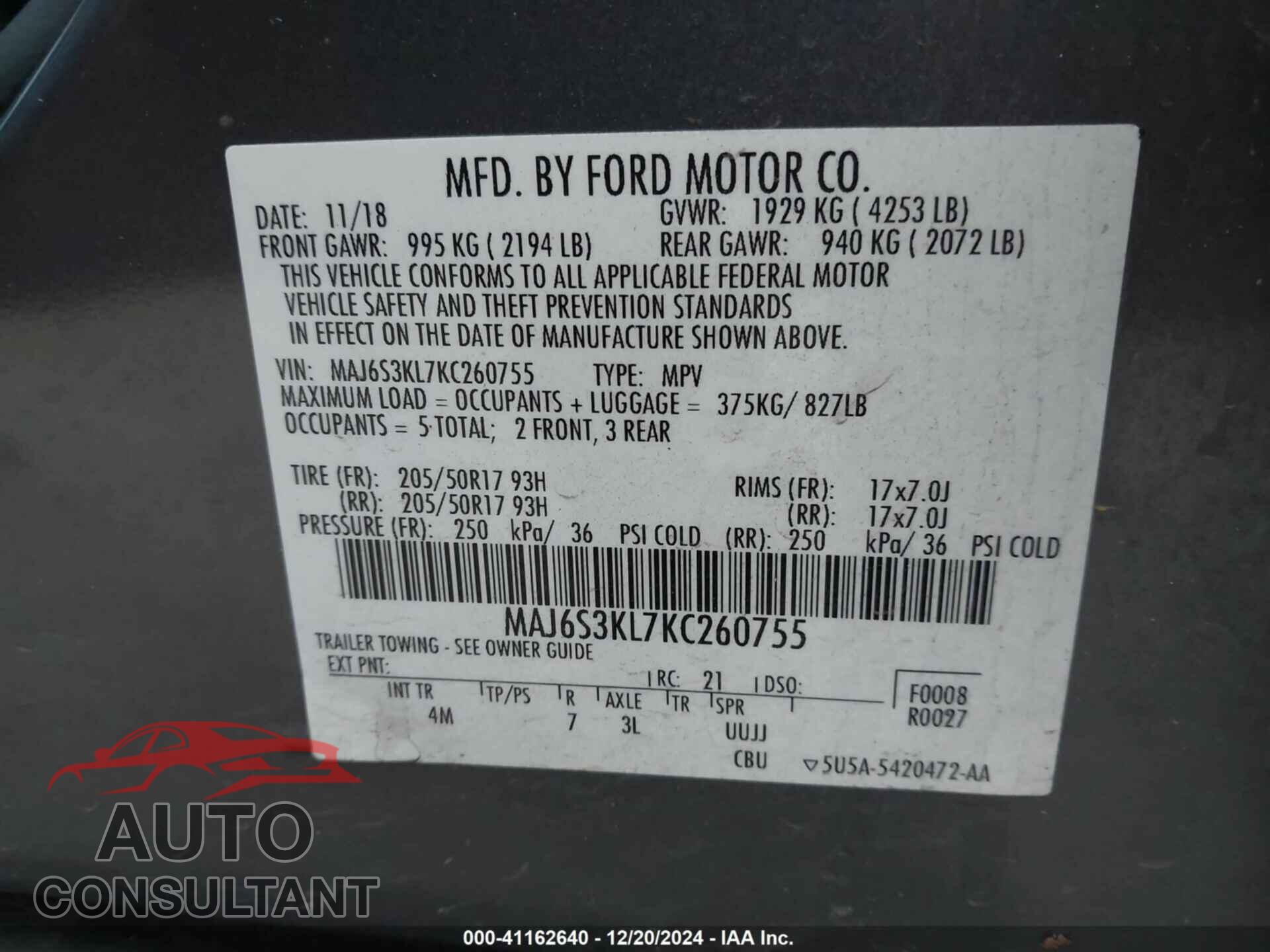FORD ECOSPORT 2019 - MAJ6S3KL7KC260755