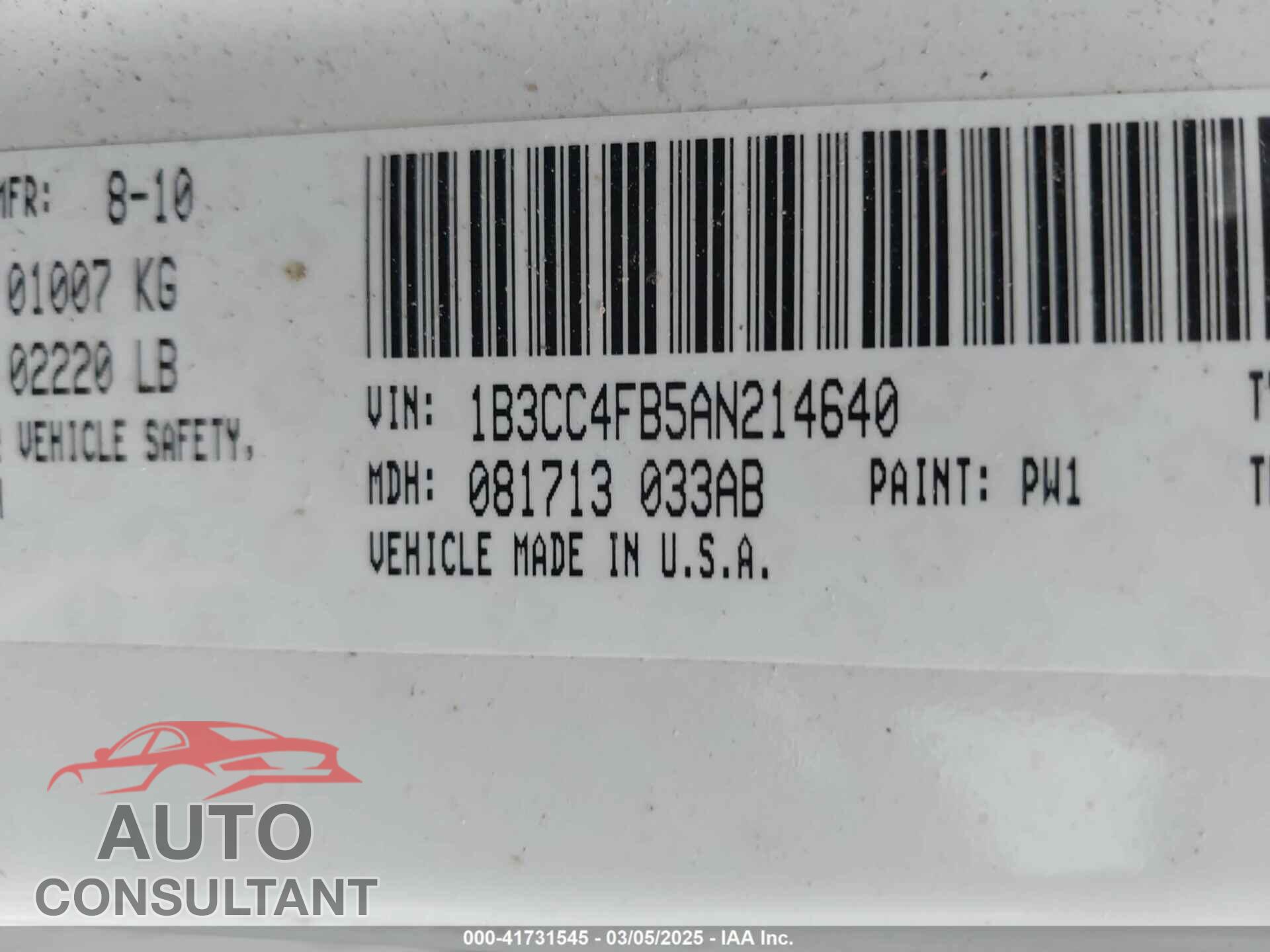 DODGE AVENGER 2010 - 1B3CC4FB5AN214640