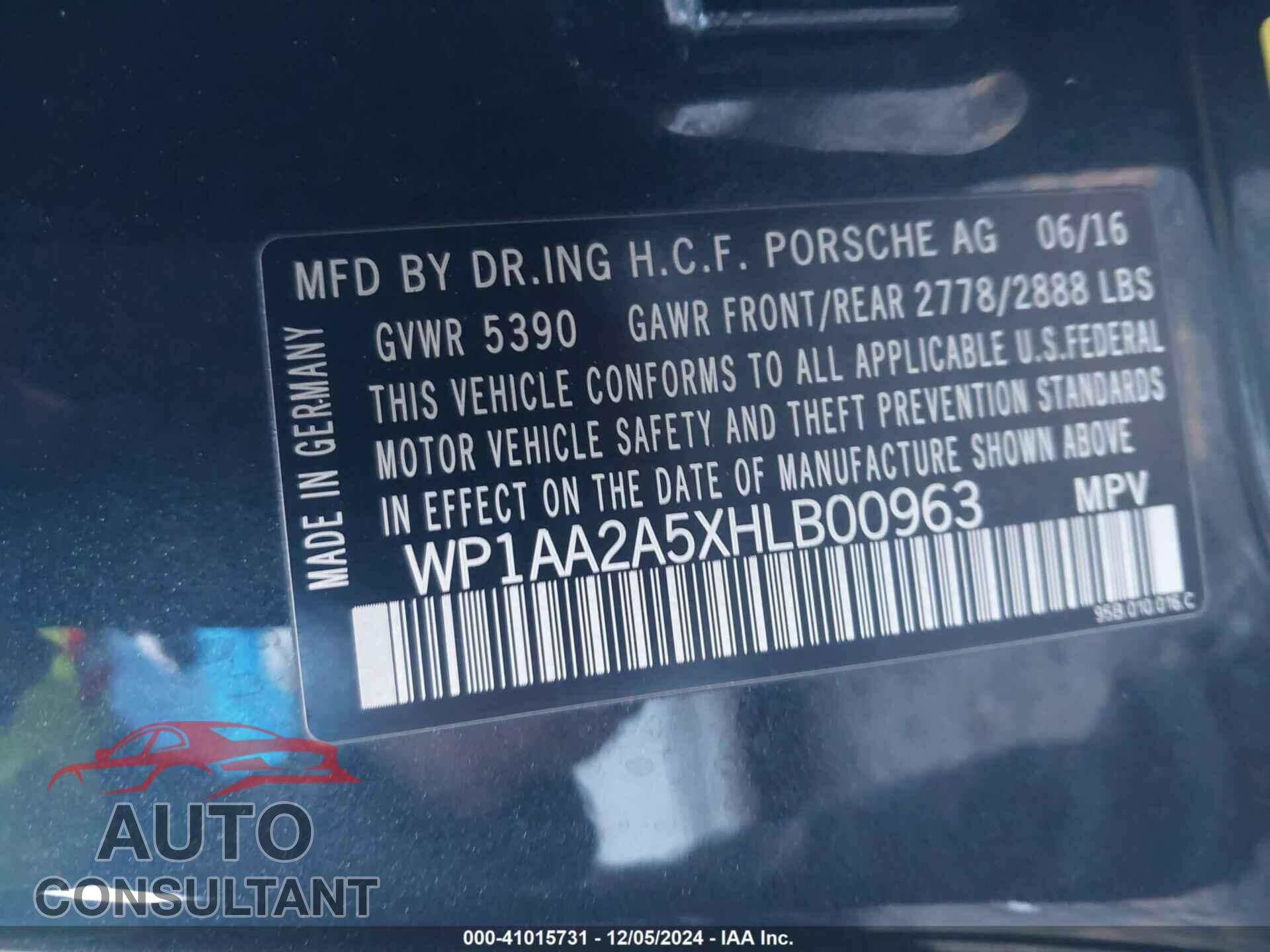 PORSCHE MACAN 2017 - WP1AA2A5XHLB00963