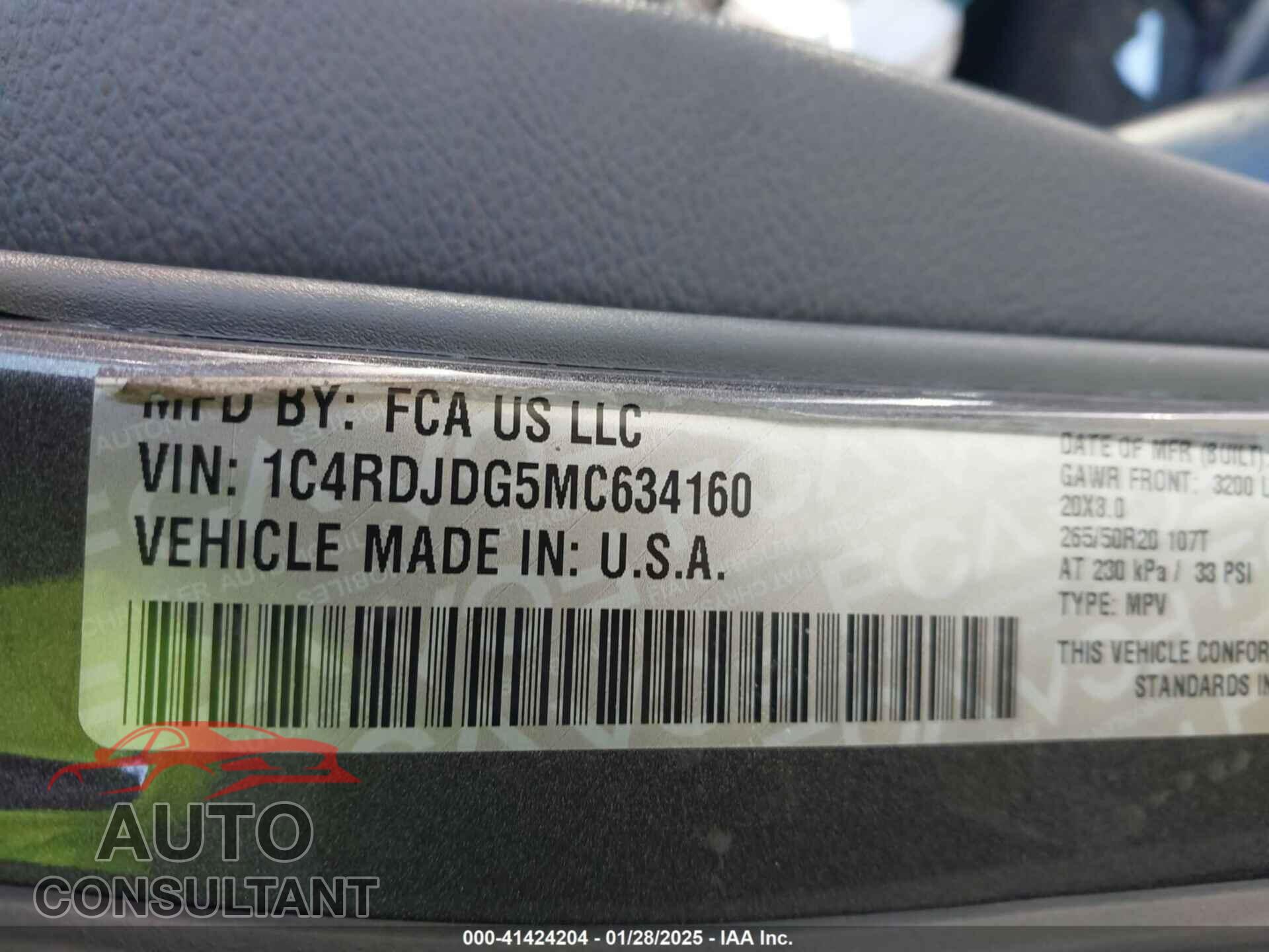 DODGE DURANGO 2021 - 1C4RDJDG5MC634160