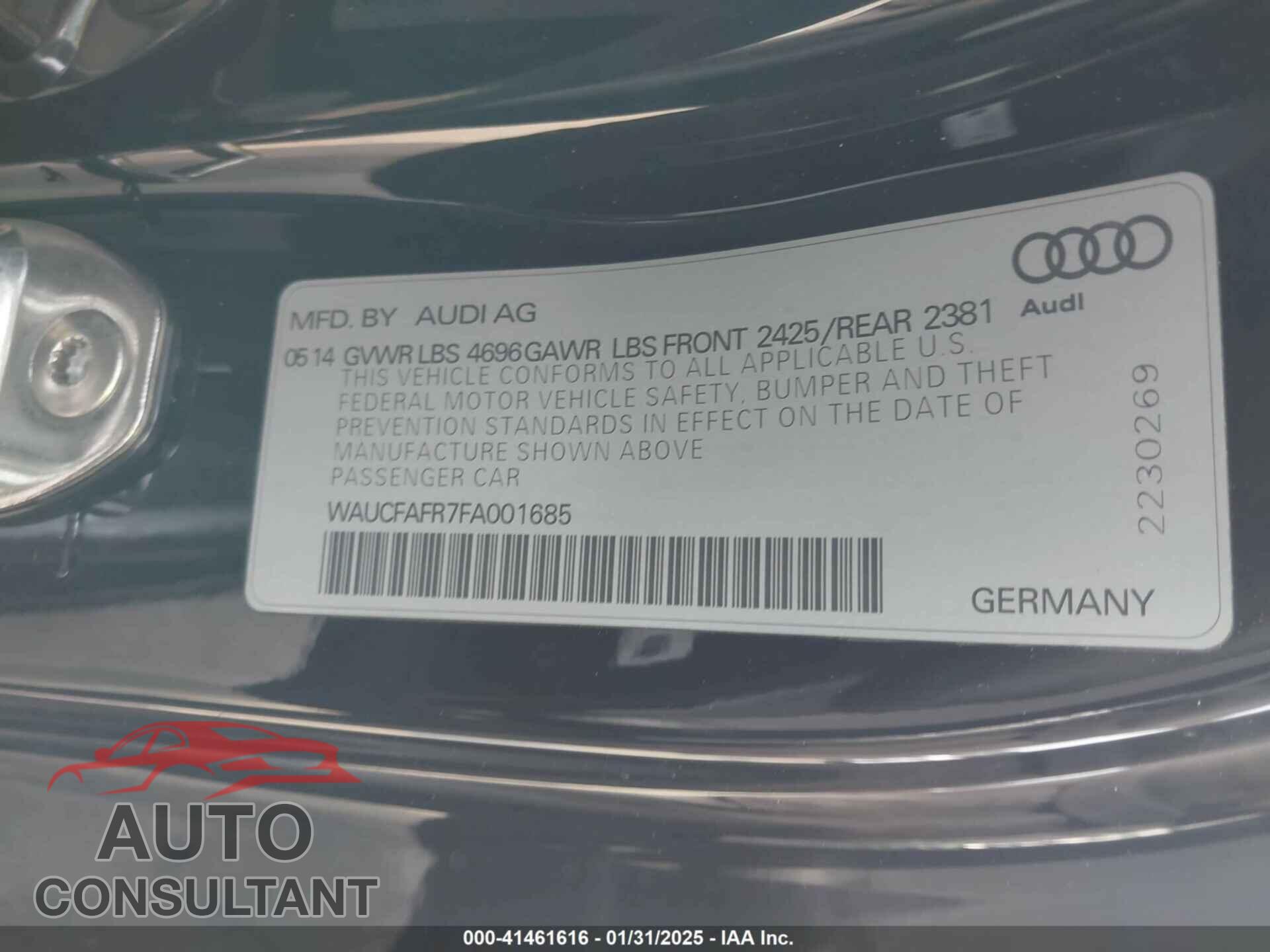 AUDI A5 2015 - WAUCFAFR7FA001685