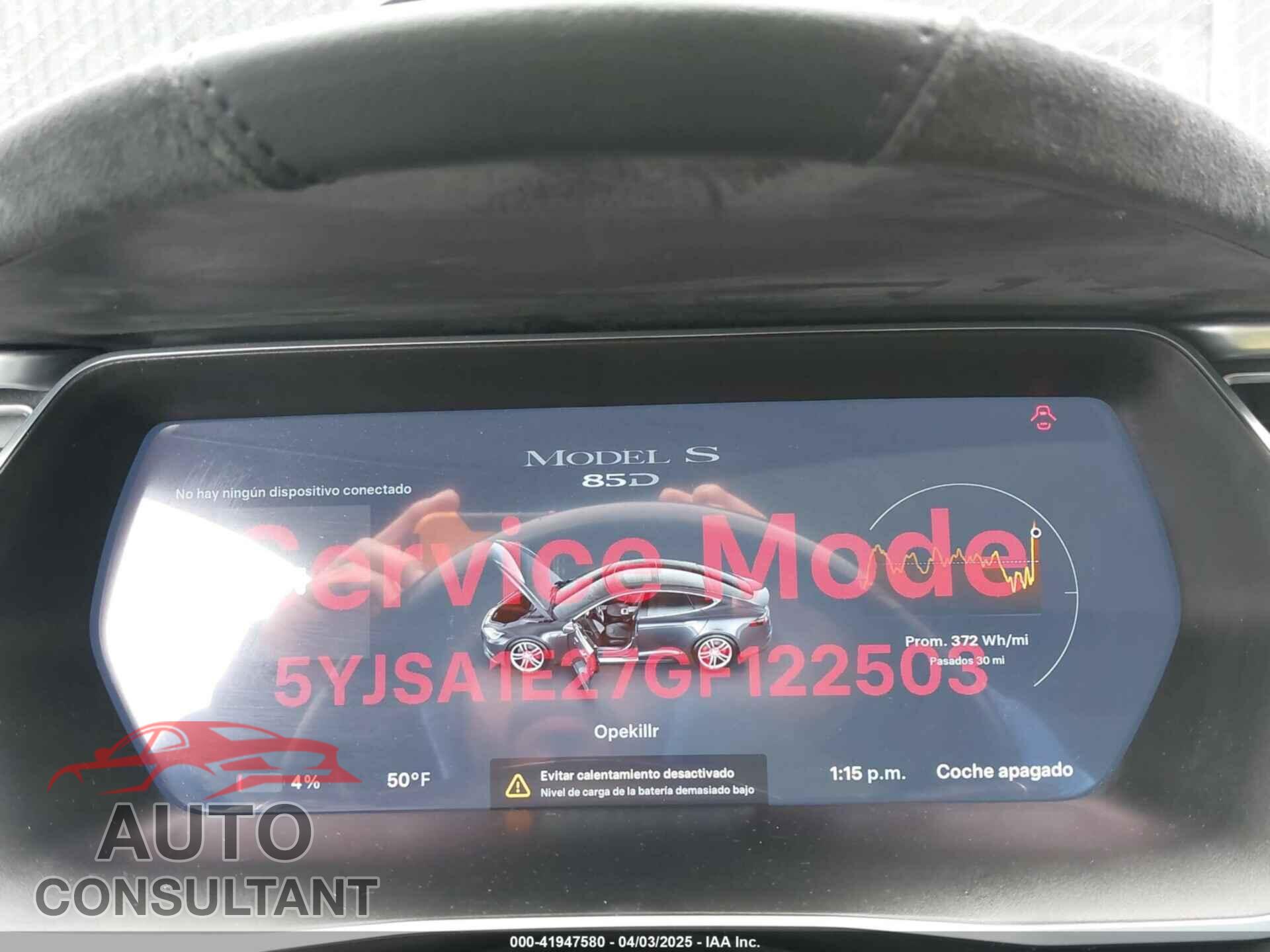 TESLA MODEL S 2016 - 5YJSA1E27GF122503