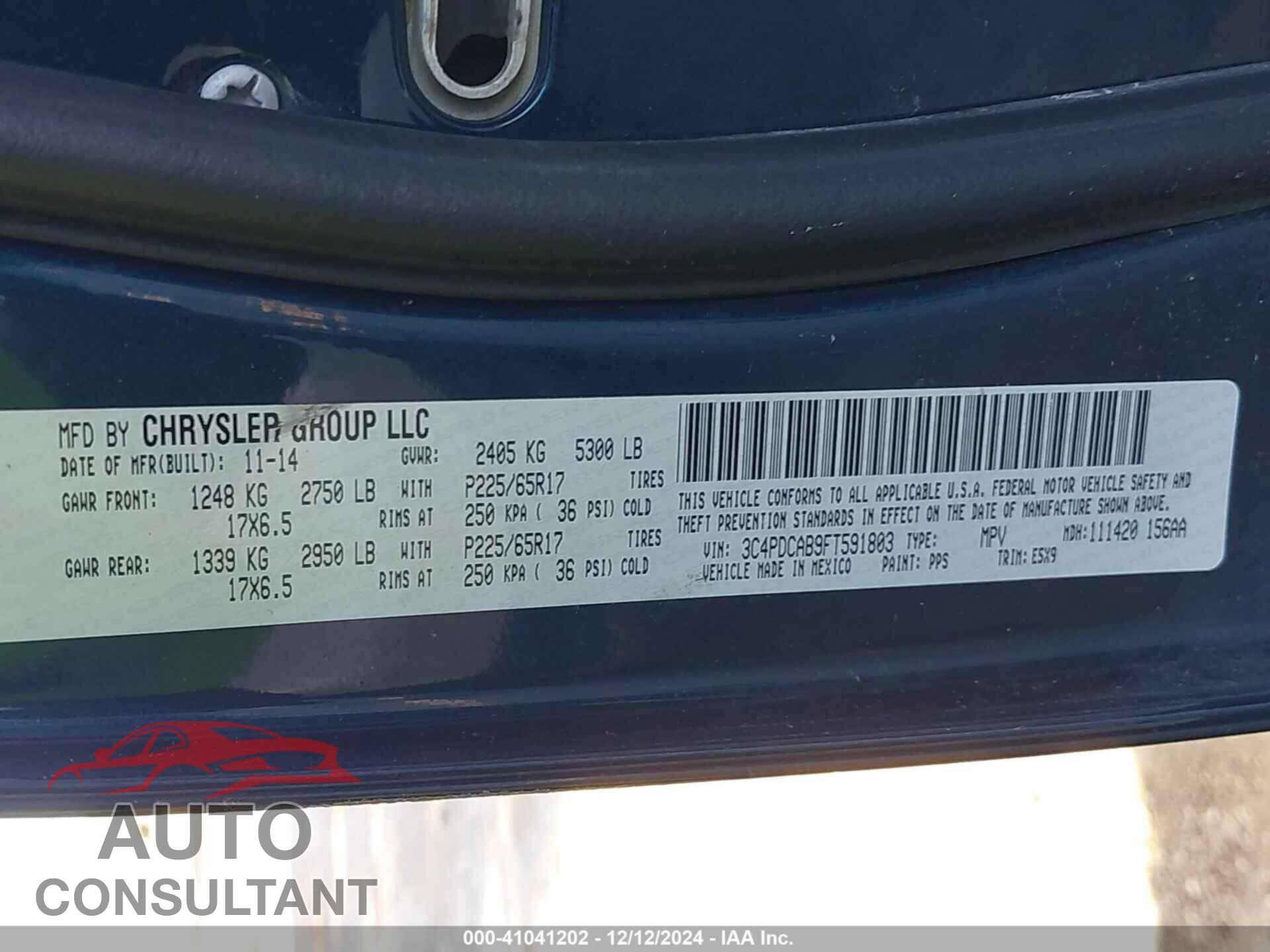 DODGE JOURNEY 2015 - 3C4PDCAB9FT591803