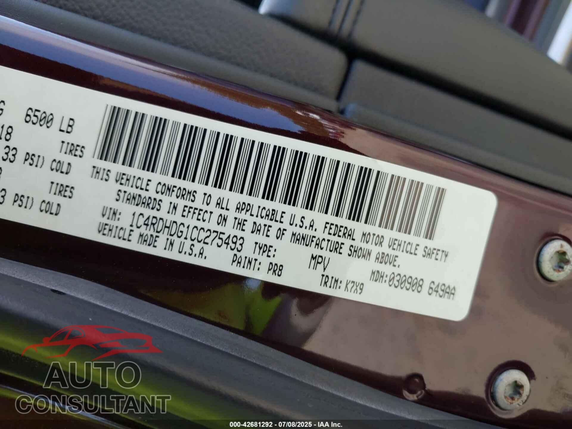 DODGE DURANGO 2012 - 1C4RDHDG1CC275493