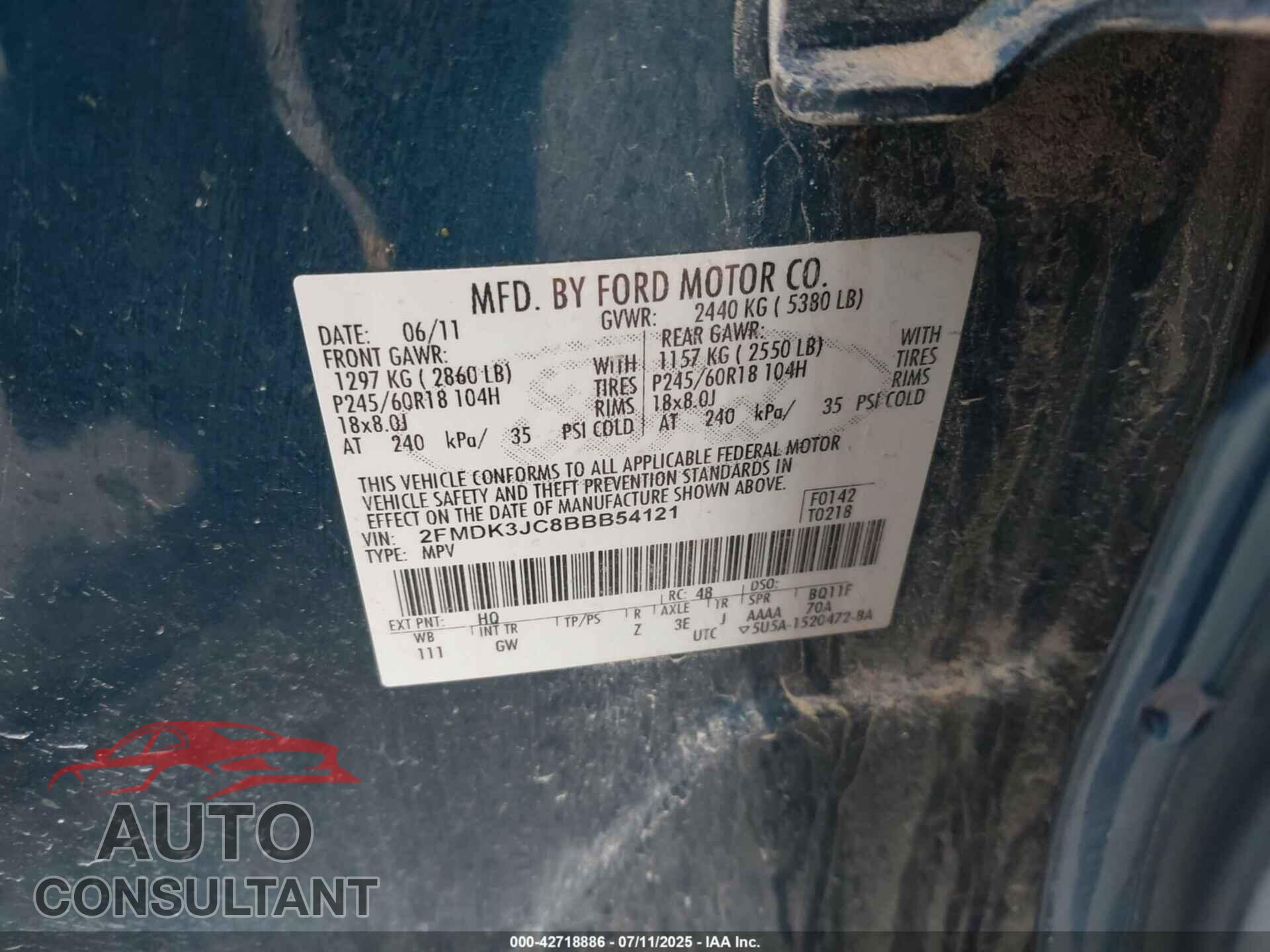 FORD EDGE 2011 - 2FMDK3JC8BBB54121