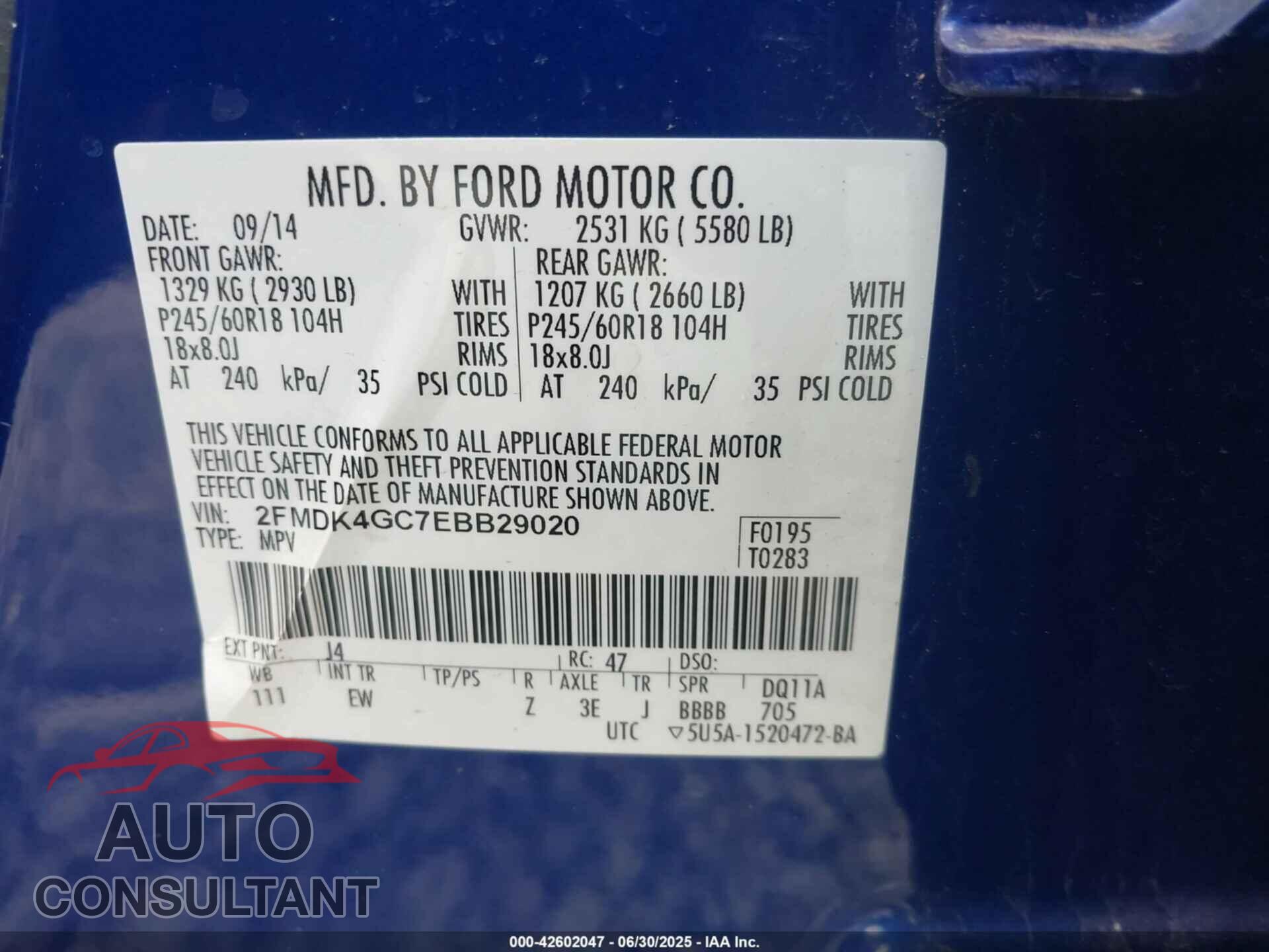 FORD EDGE 2014 - 2FMDK4GC7EBB29020
