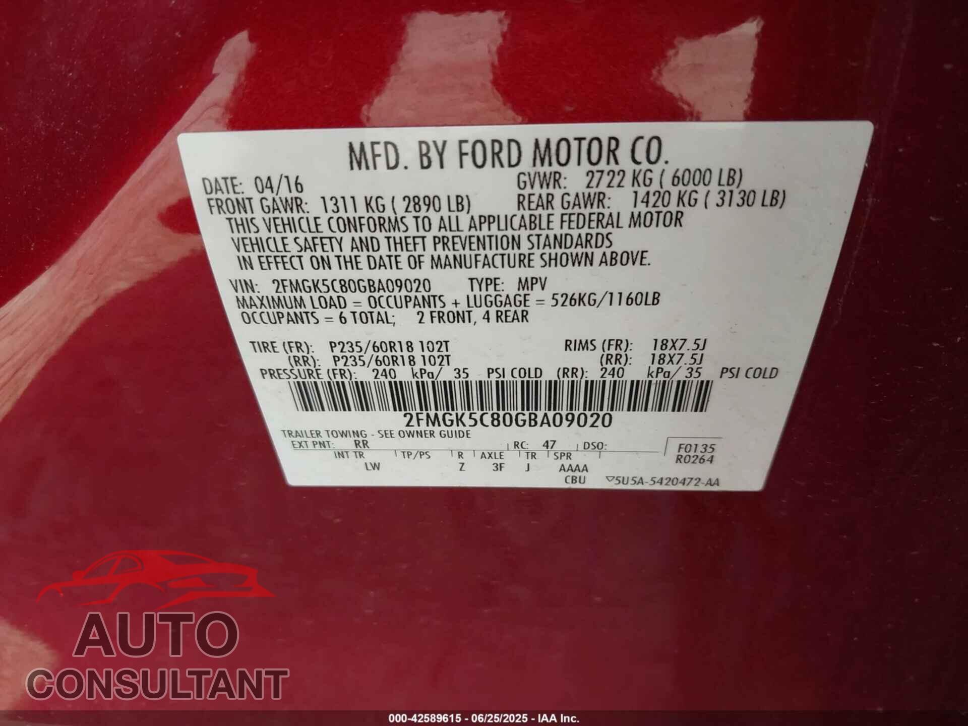 FORD FLEX 2016 - 2FMGK5C80GBA09020