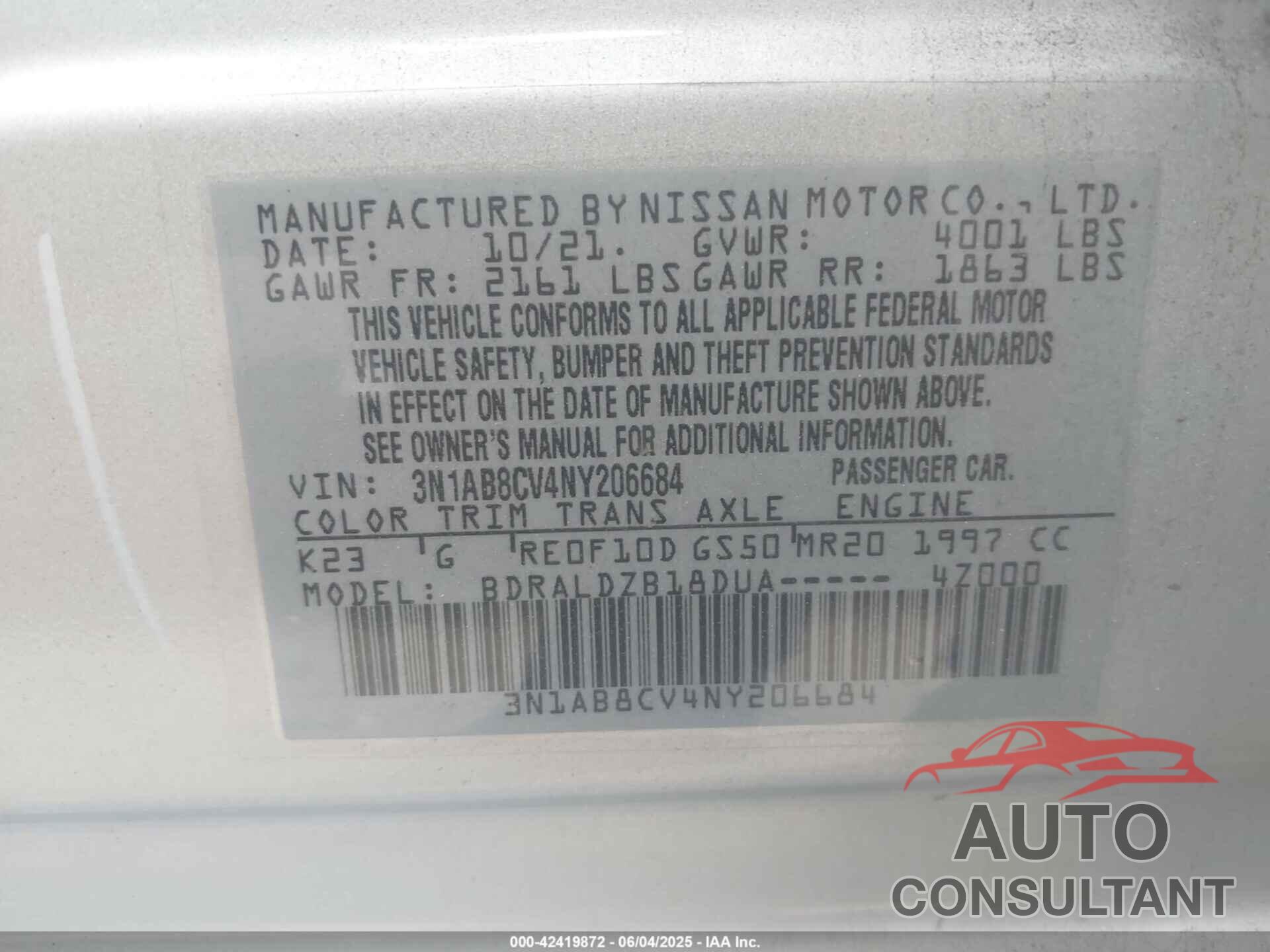 NISSAN SENTRA 2022 - 3N1AB8CV4NY206684