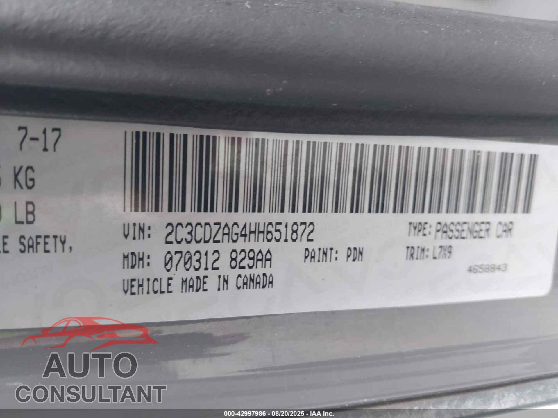 DODGE CHALLENGER 2017 - 2C3CDZAG4HH651872