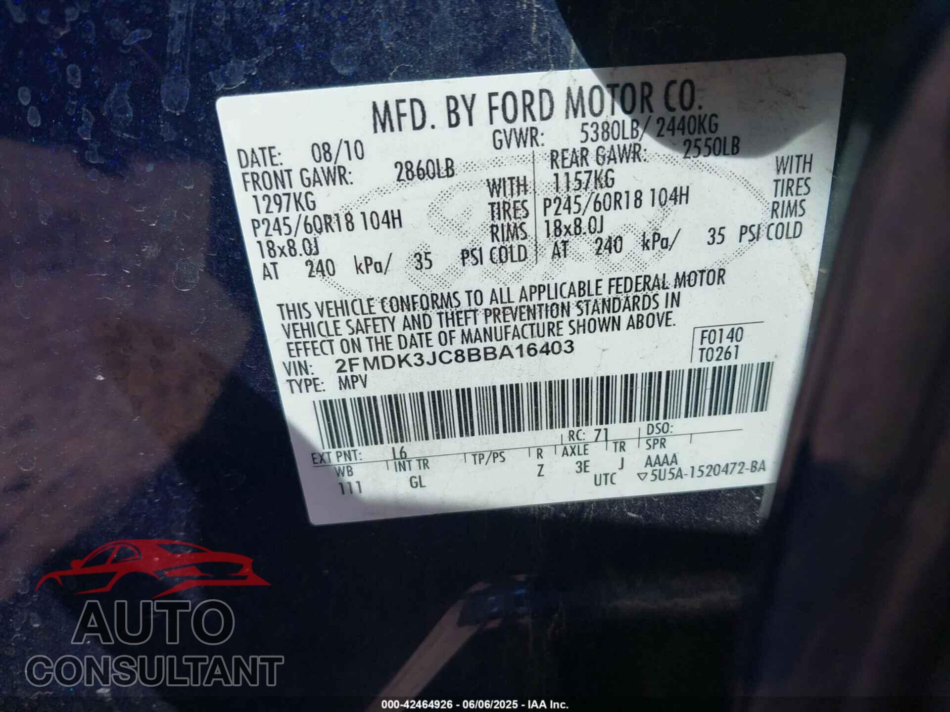 FORD EDGE 2011 - 2FMDK3JC8BBA16403